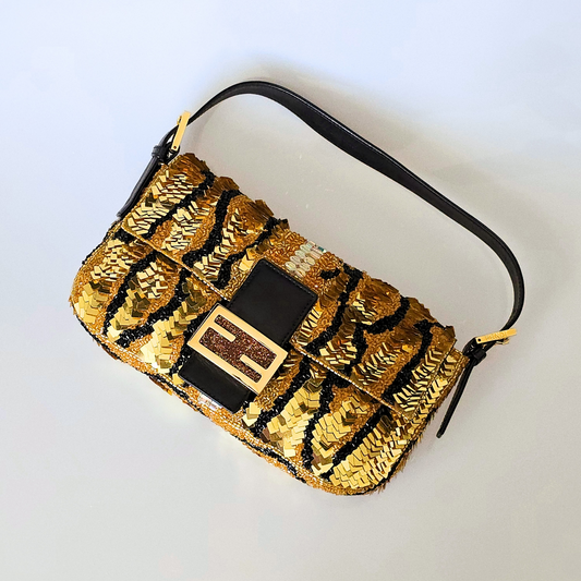Fendi Baguette Gold Sequined Beaded