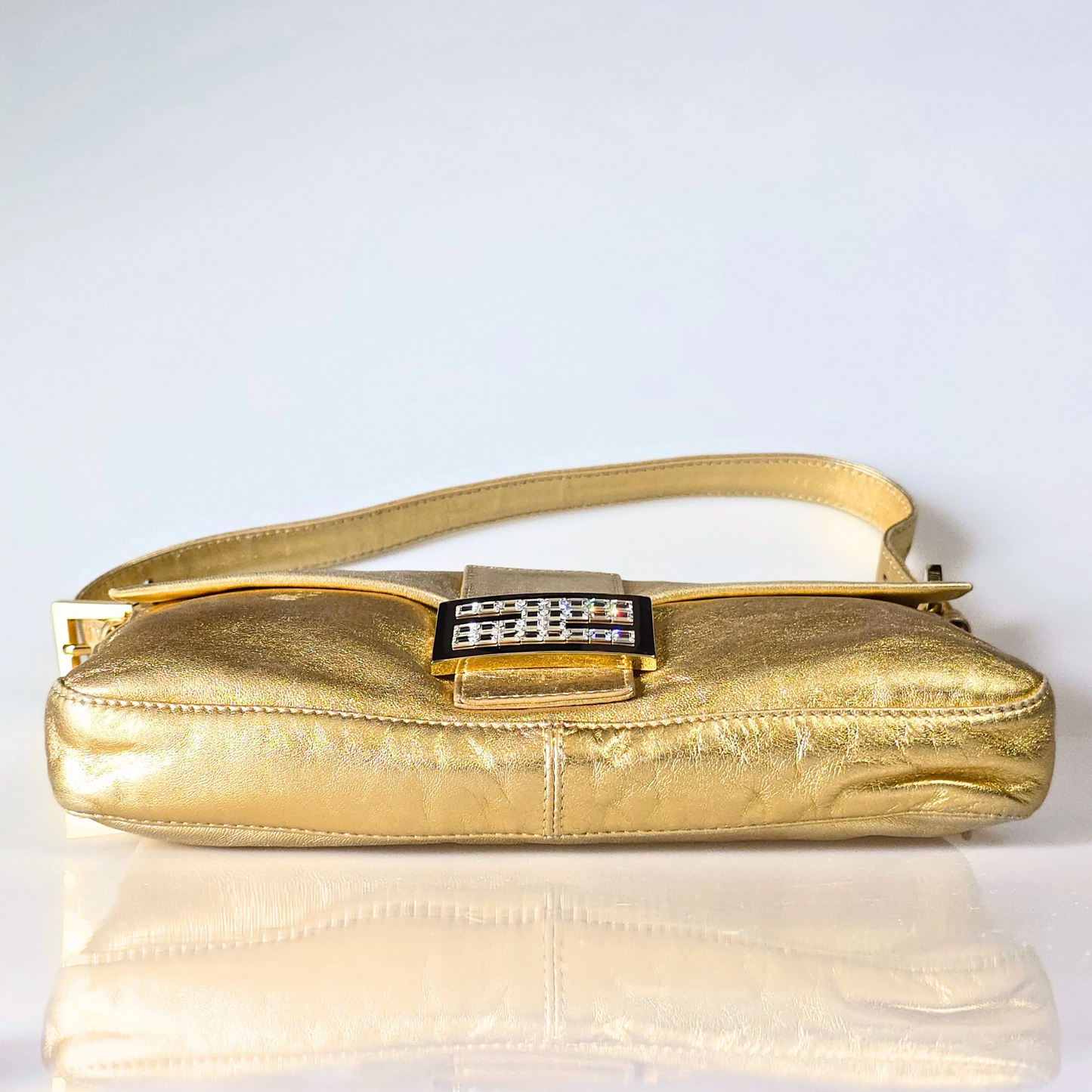 Fendi Baguette Metallic Gold with Crystal Detail