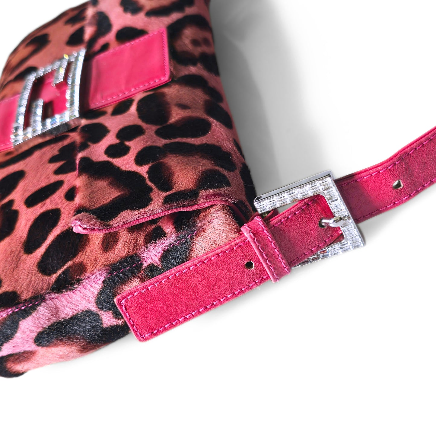 Fendi Baguette Hot Pink Leopard Pony Hair Crystal Buckles