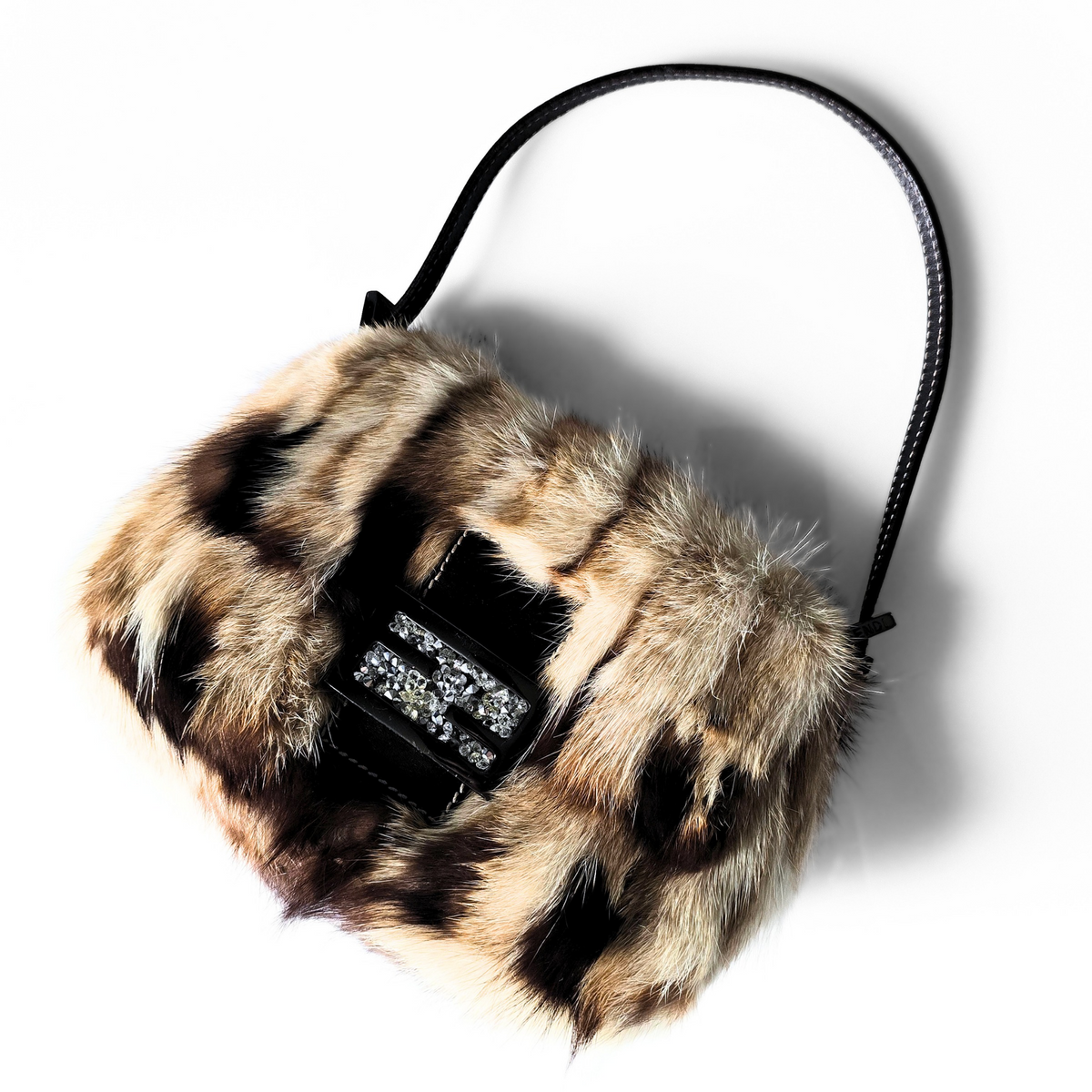 Fendi Mini Mama Baguette Genuine Mink Fur Crystal Detail