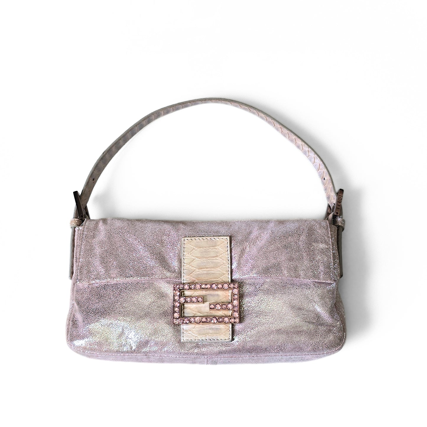 Fendi Baguette Lavender Silver Shimmer Lilac Rhinestone Buckle
