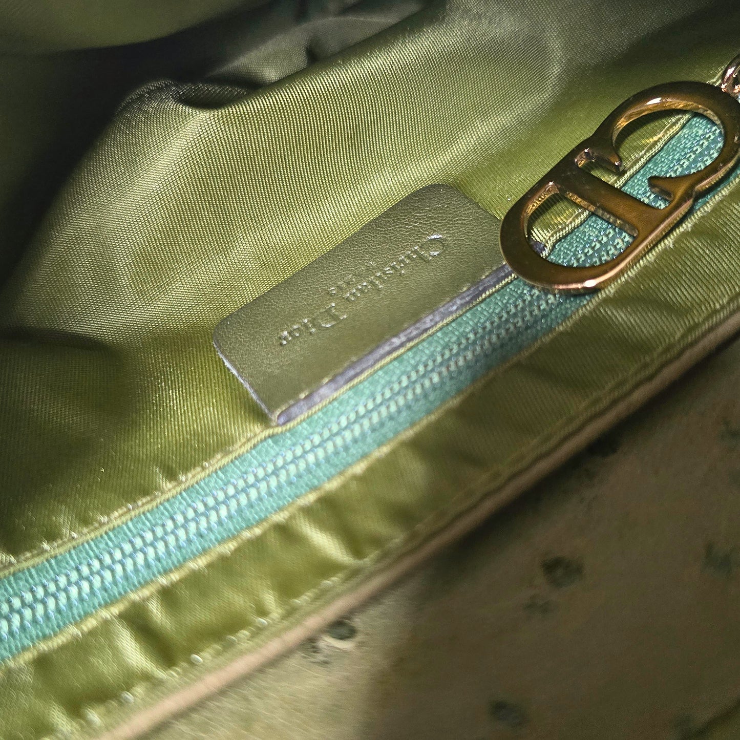 Dior Saddle Bag Green Ostrich Leather C&D Chain Strap Small