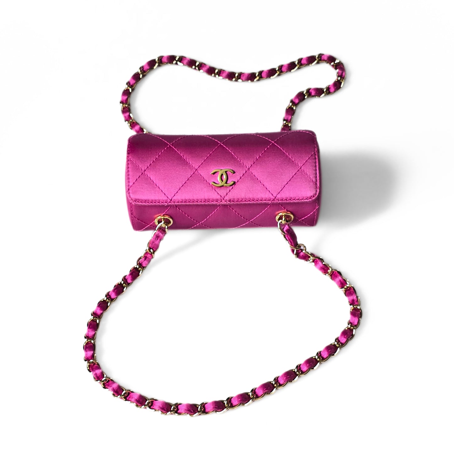 Chanel Mini Satin Barrel Bag Fuchsia Pink