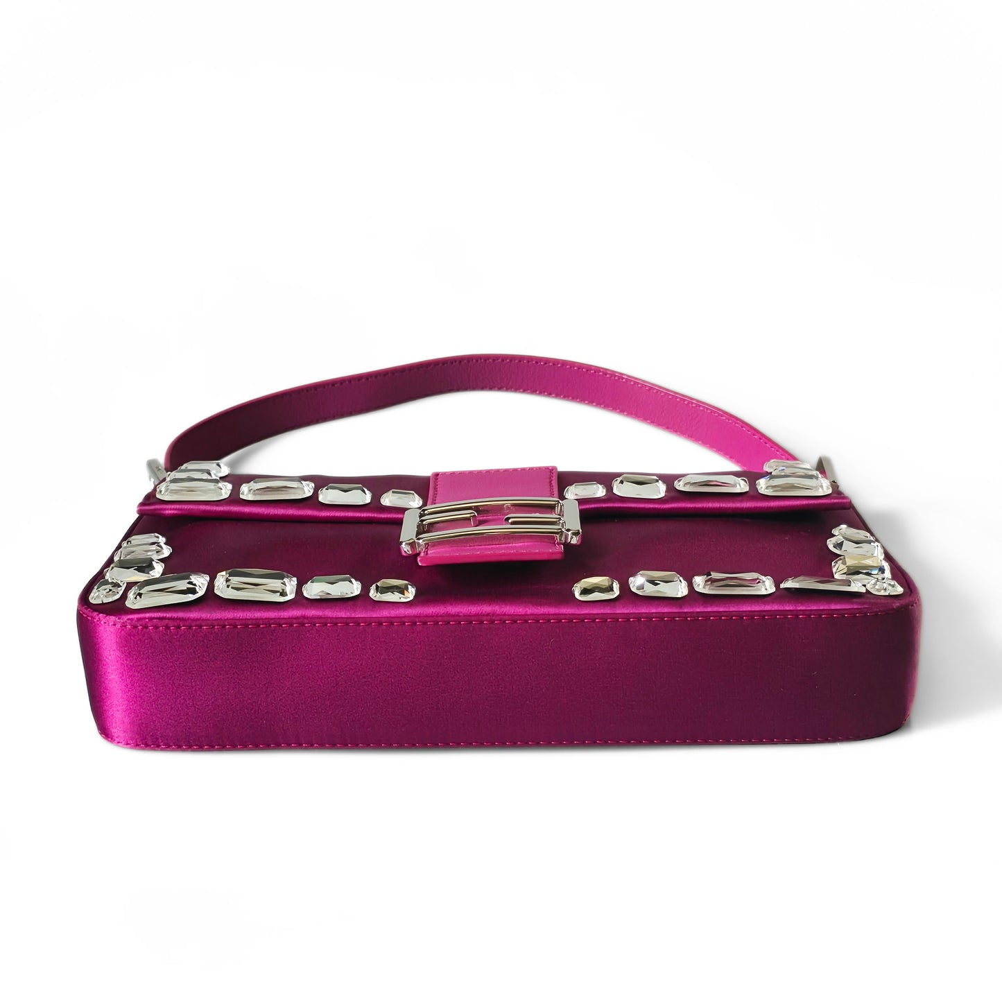 Fendi Baguette Fuchsia Silk Diamond Crystals