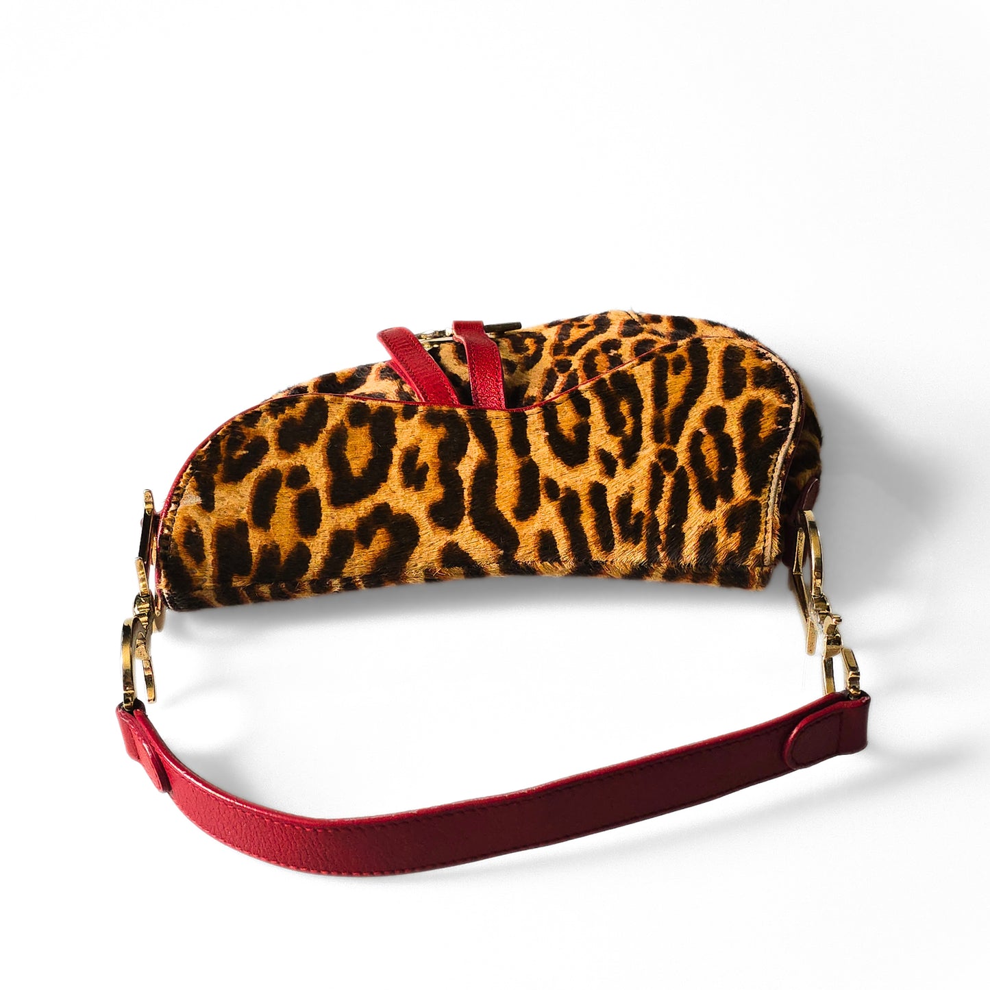 Dior Saddle Bag Leopard Pony-Hair Red Leather Detail