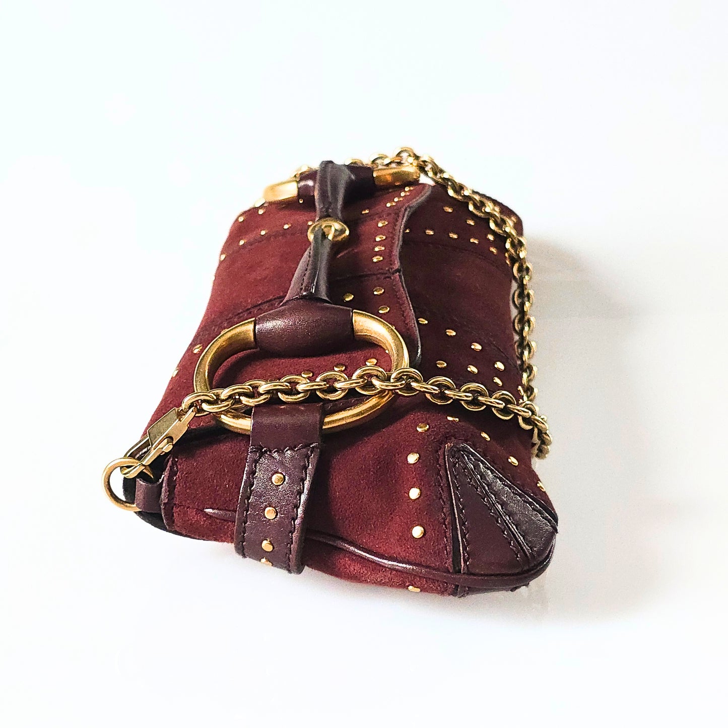 Gucci Horsebit Clutch Tom Ford Era Burgundy Suede Studded