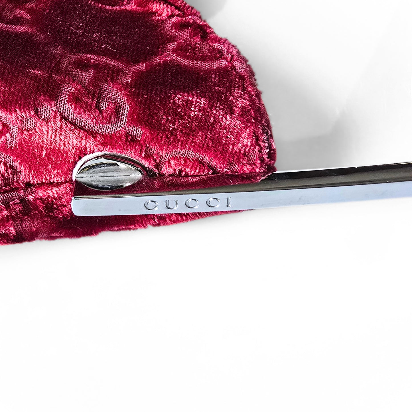 Gucci by Tom Ford 1997 Red Velvet GG Monogram Chrome Handle ASO "The Nanny"