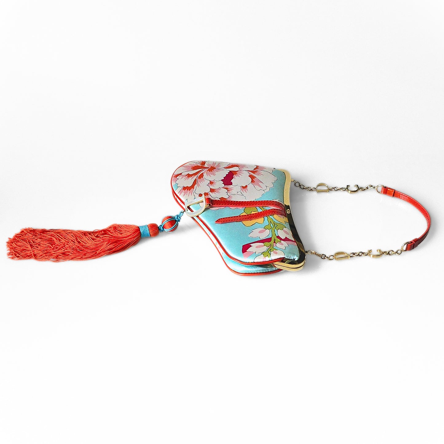 Dior Limited Edition 2003 Runway Floral Print Silk Mini Frame Saddle Bag Front Tassel Detail