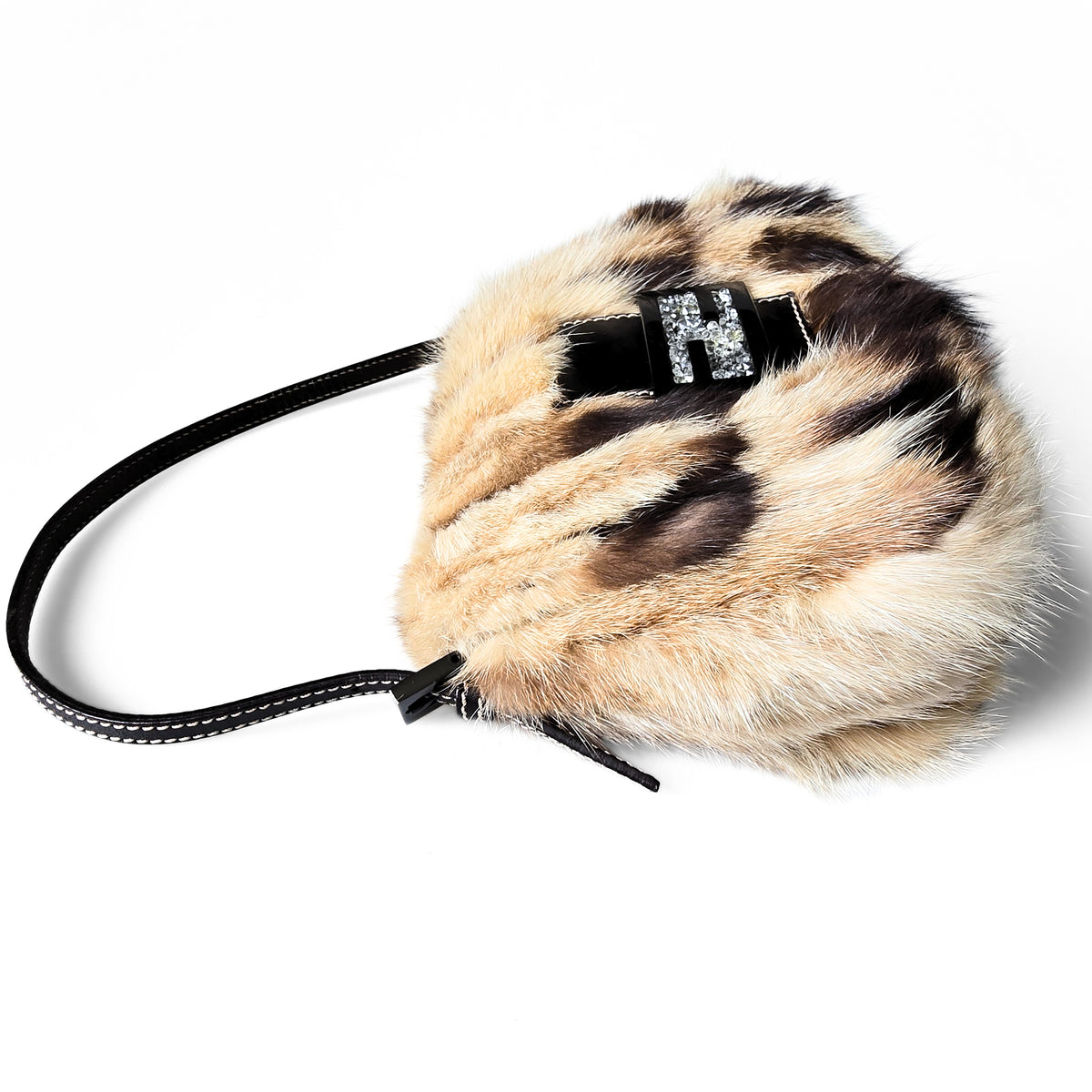 Fendi Mini Mama Baguette Genuine Mink Fur Crystal Detail