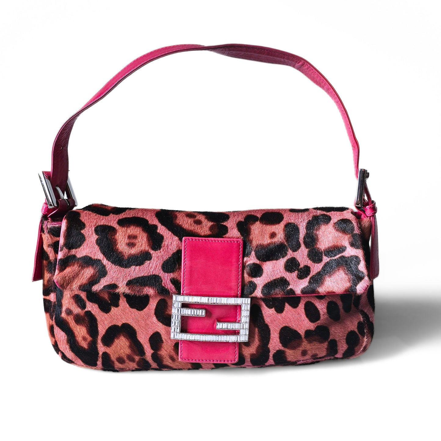 Fendi Baguette Hot Pink Leopard Pony Hair Crystal Buckles