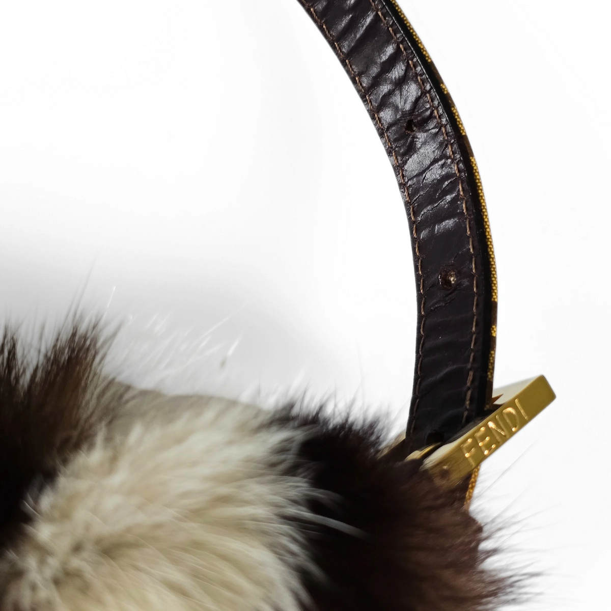 Fendi Baguette Genuine Skunk Fur Zucchino Trim Gold Glitter HW