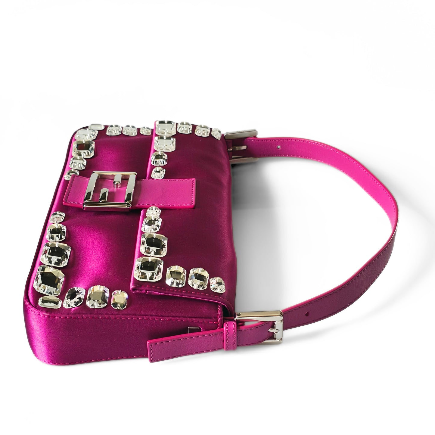 Fendi Baguette Fuchsia Silk Diamond Crystals
