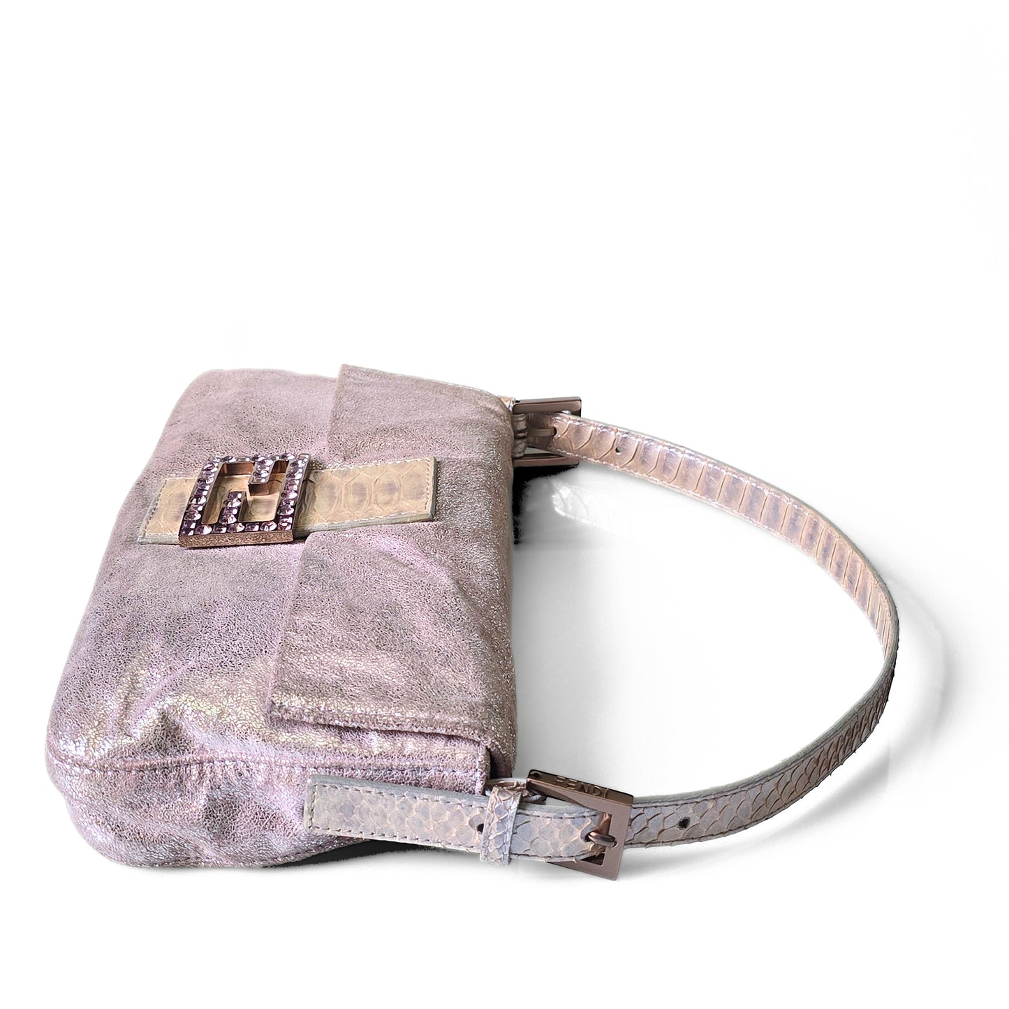 Fendi Baguette Lavender Silver Shimmer Lilac Rhinestone Buckle