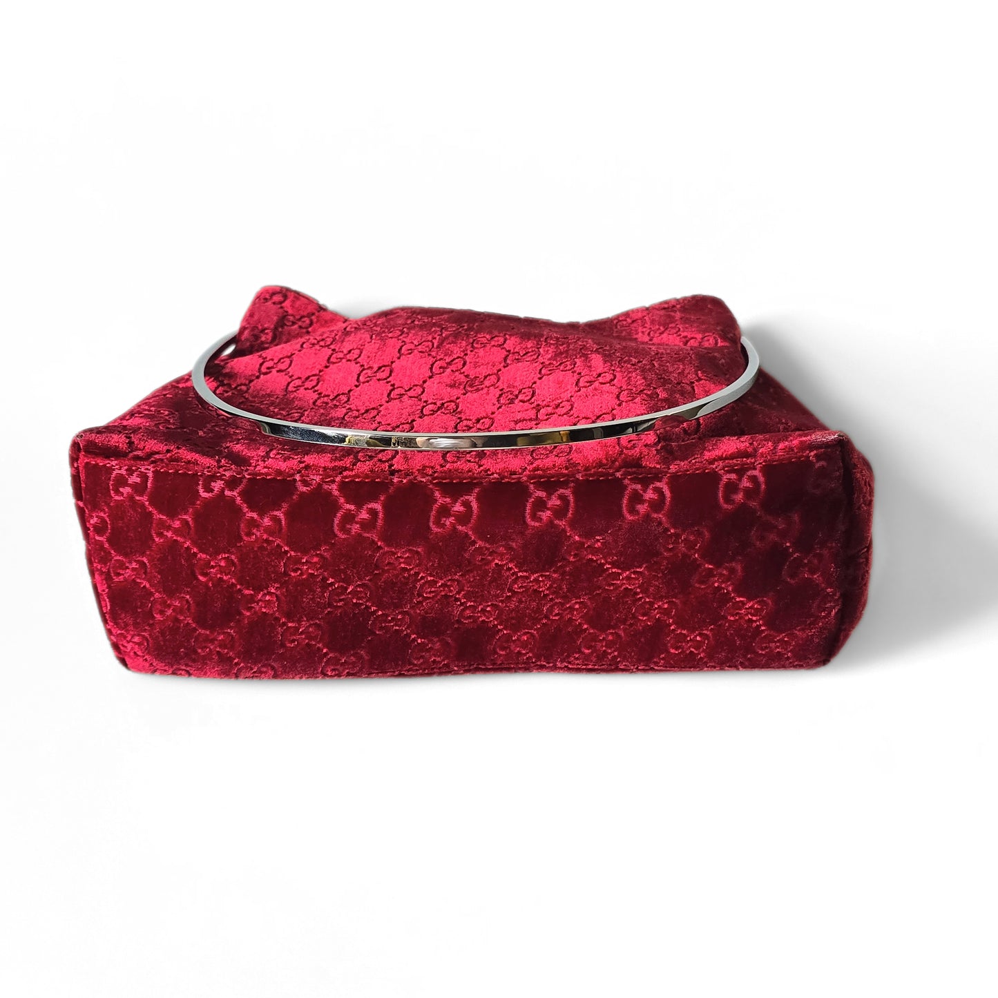 Gucci by Tom Ford 1997 Red Velvet GG Monogram Chrome Handle ASO "The Nanny"