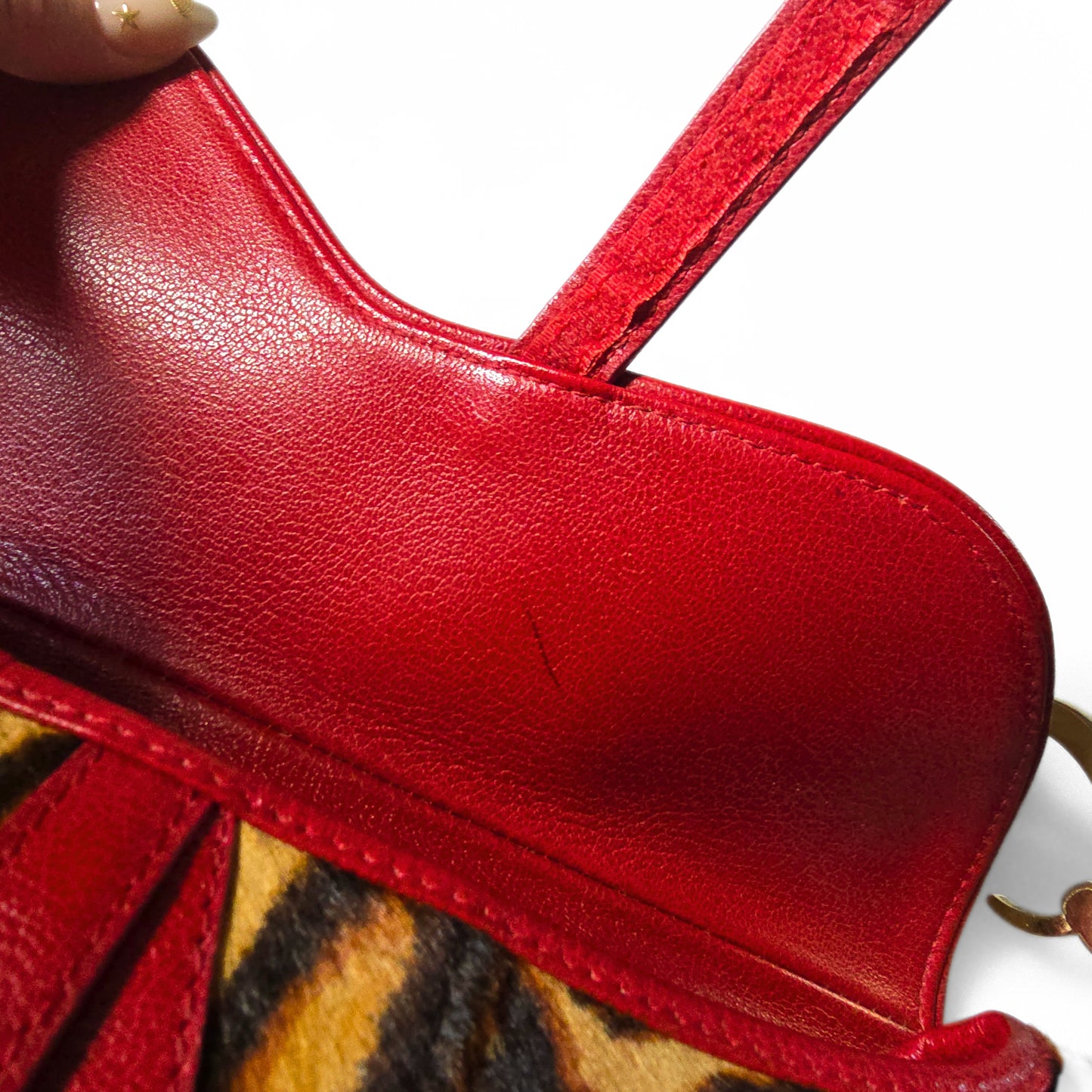 Dior Saddle Bag Leopard Pony-Hair Red Leather Detail