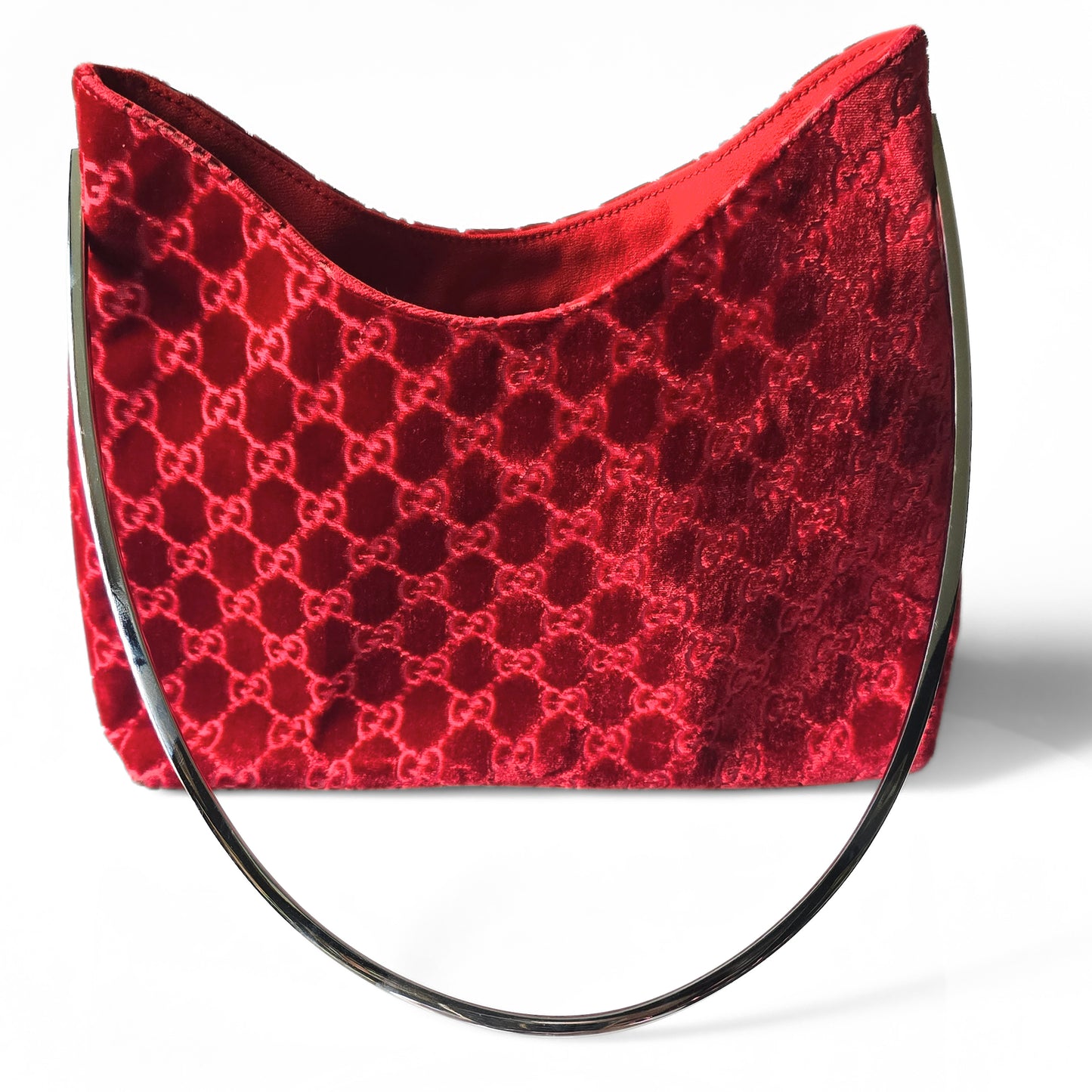 Gucci by Tom Ford 1997 Red Velvet GG Monogram Chrome Handle ASO "The Nanny"