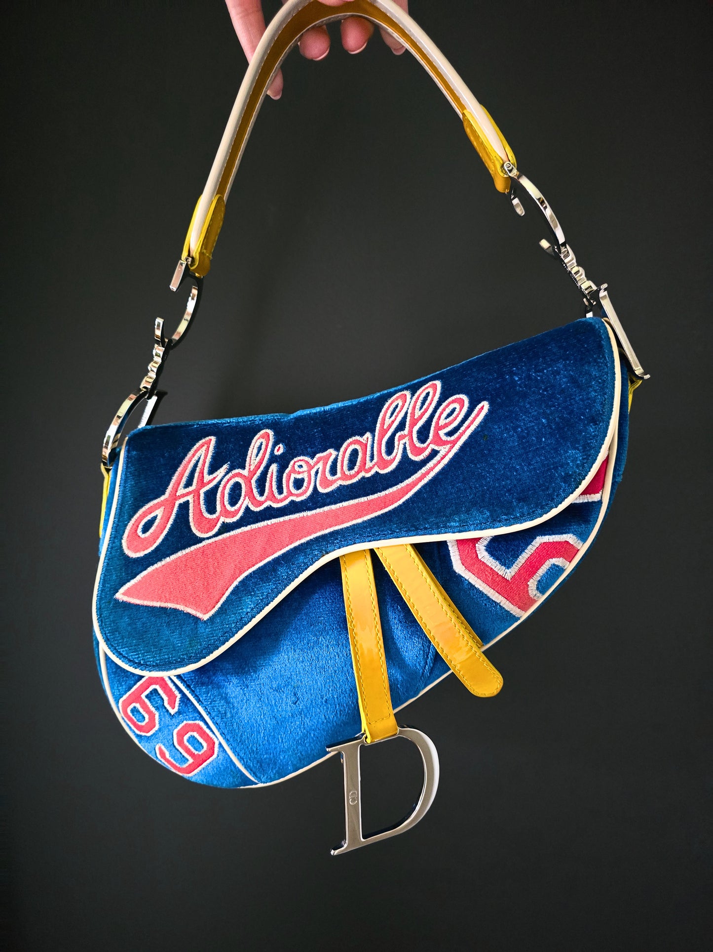 Dior Limited Edition 2003 Adiorable 69 Blue Velvet Saddle Bag