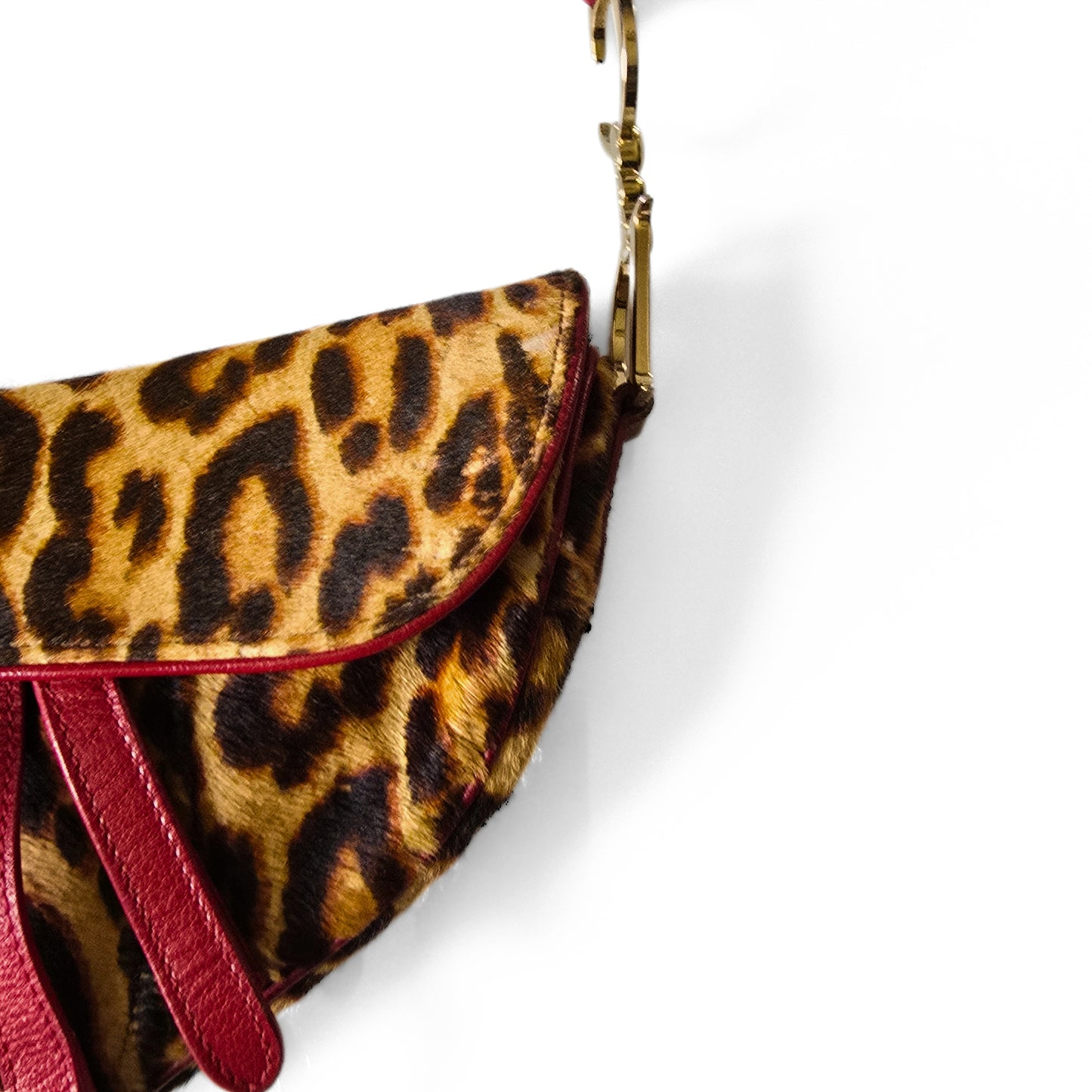 Dior Saddle Bag Leopard Pony-Hair Red Leather Detail