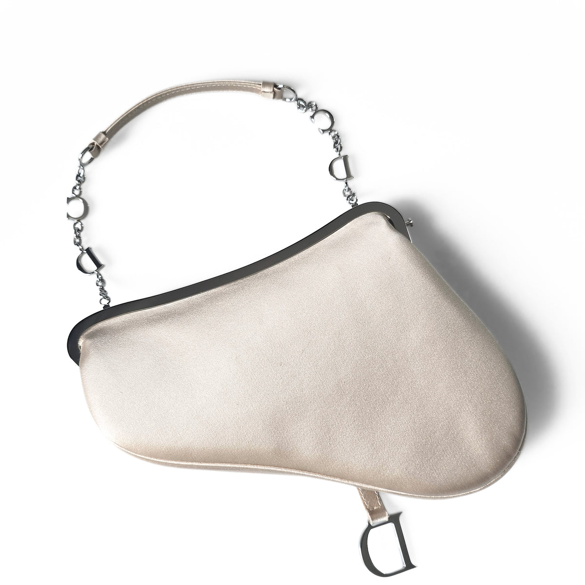 Dior Limited Edition Small Frame Saddle Bag Nude Silk Silver Beading