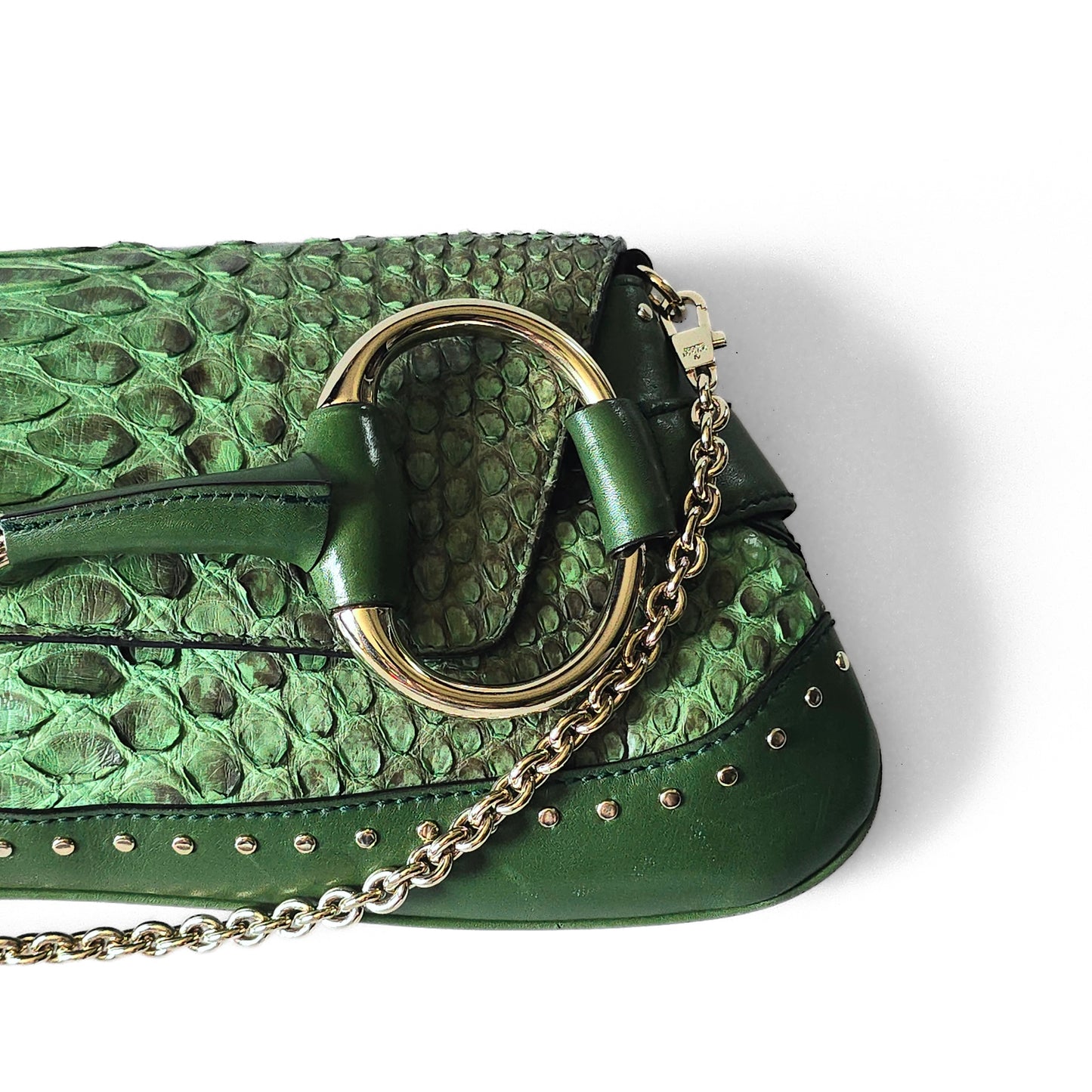 Gucci by Tom Ford Horsebit Clutch Bag XL Green Python Leather