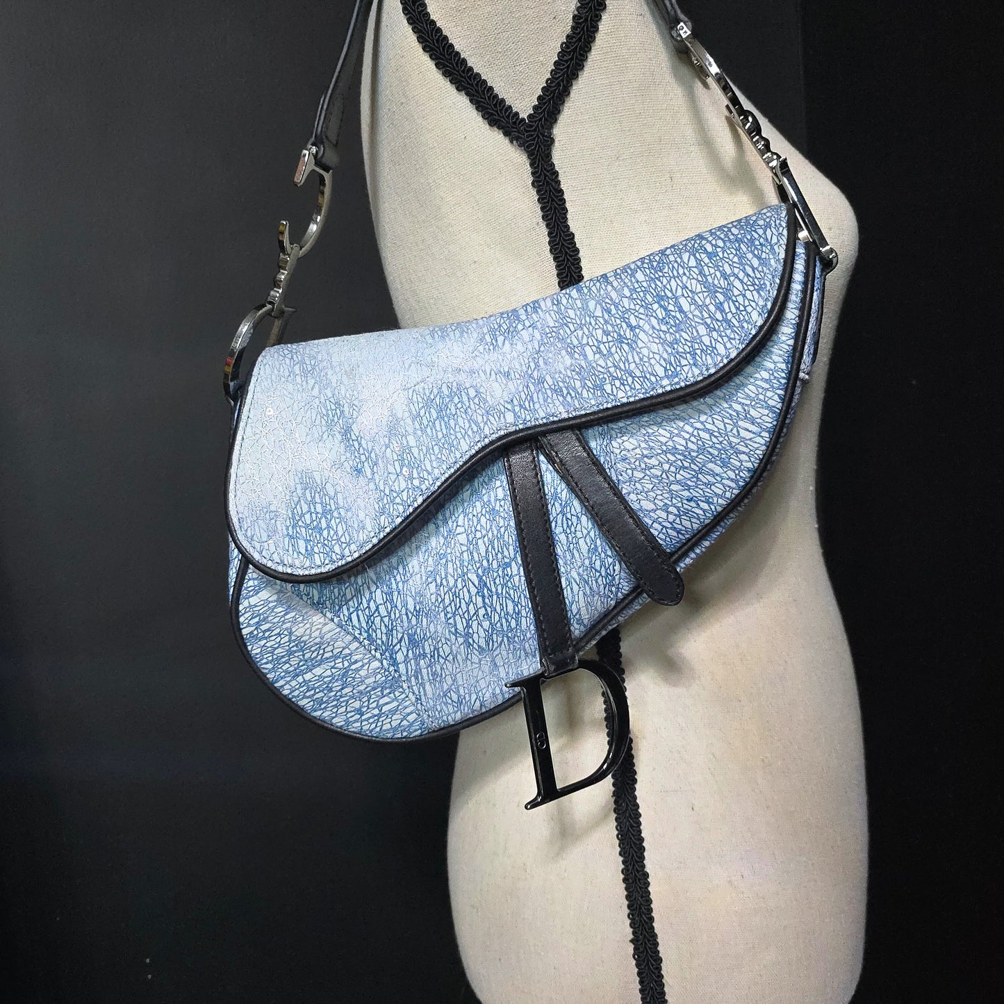 Dior Saddle Bag Denim Tye-Dye Sequin Filigree