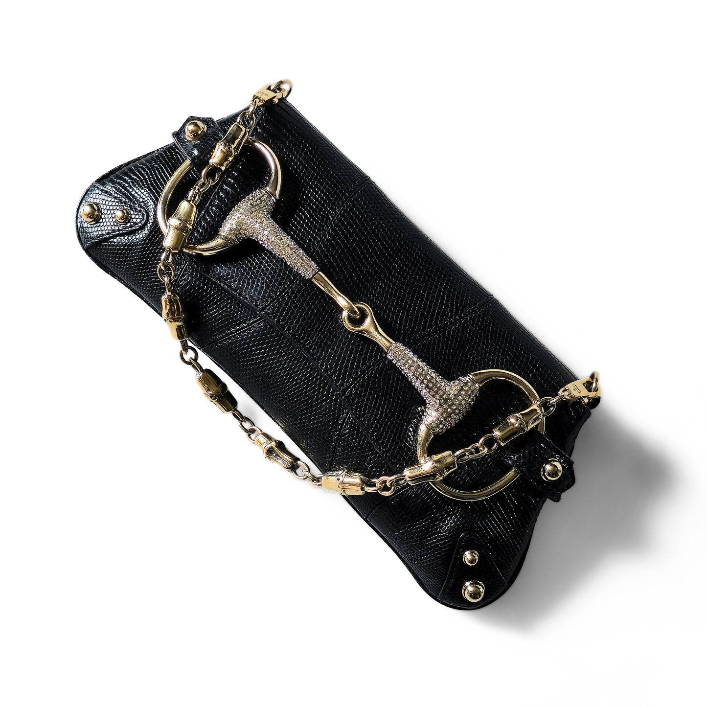 Gucci Horsebit Clutch Lizard Leather Crystal Hardware