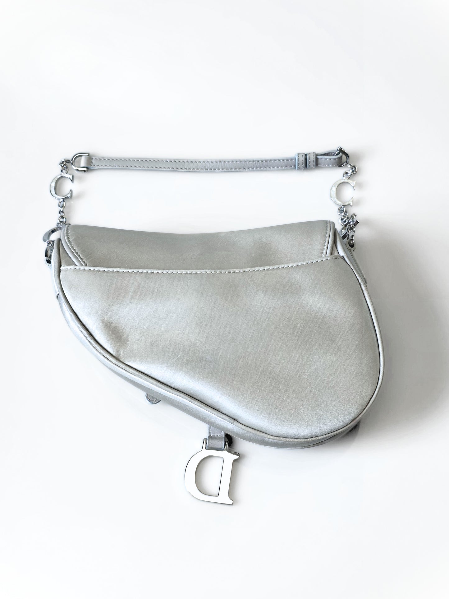 Dior Saddle Bag Limited Edition Beaded Silver Silk