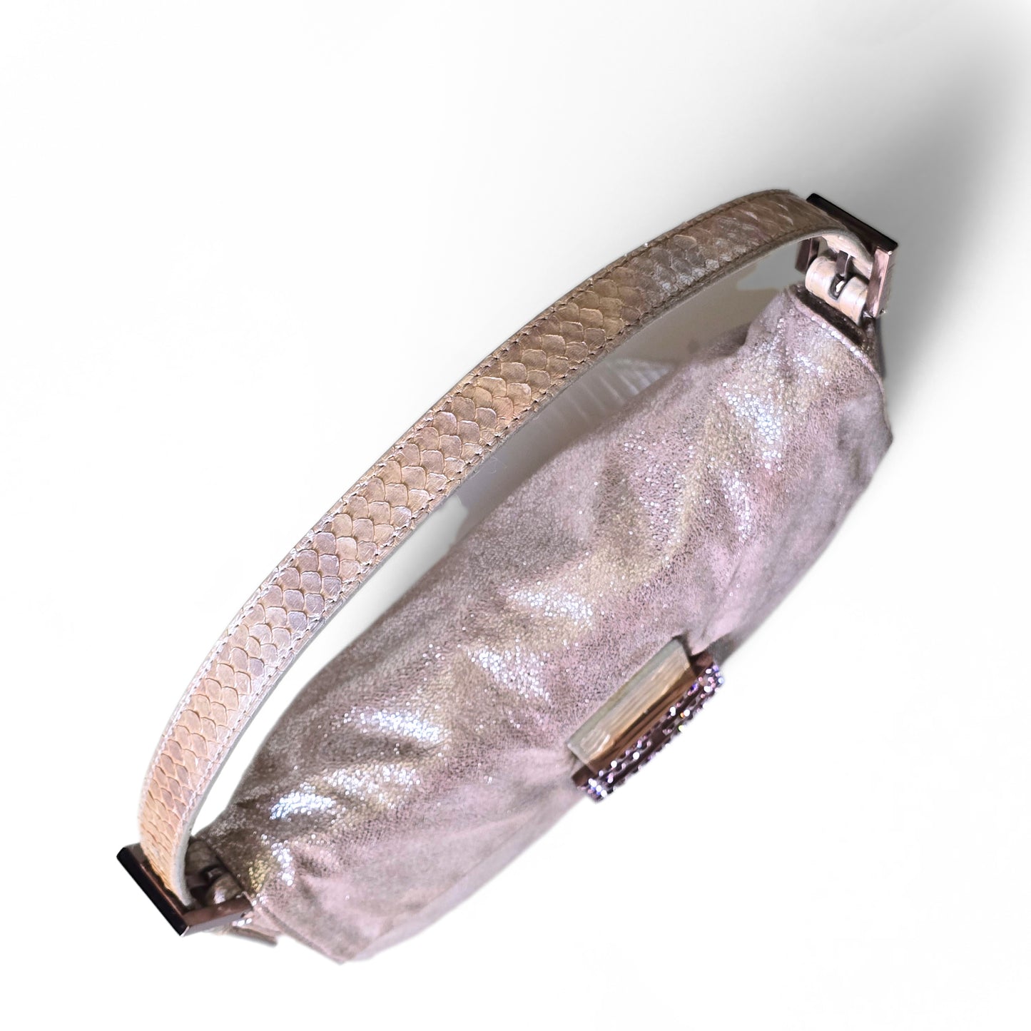 Fendi Baguette Lavender Silver Shimmer Lilac Rhinestone Buckle