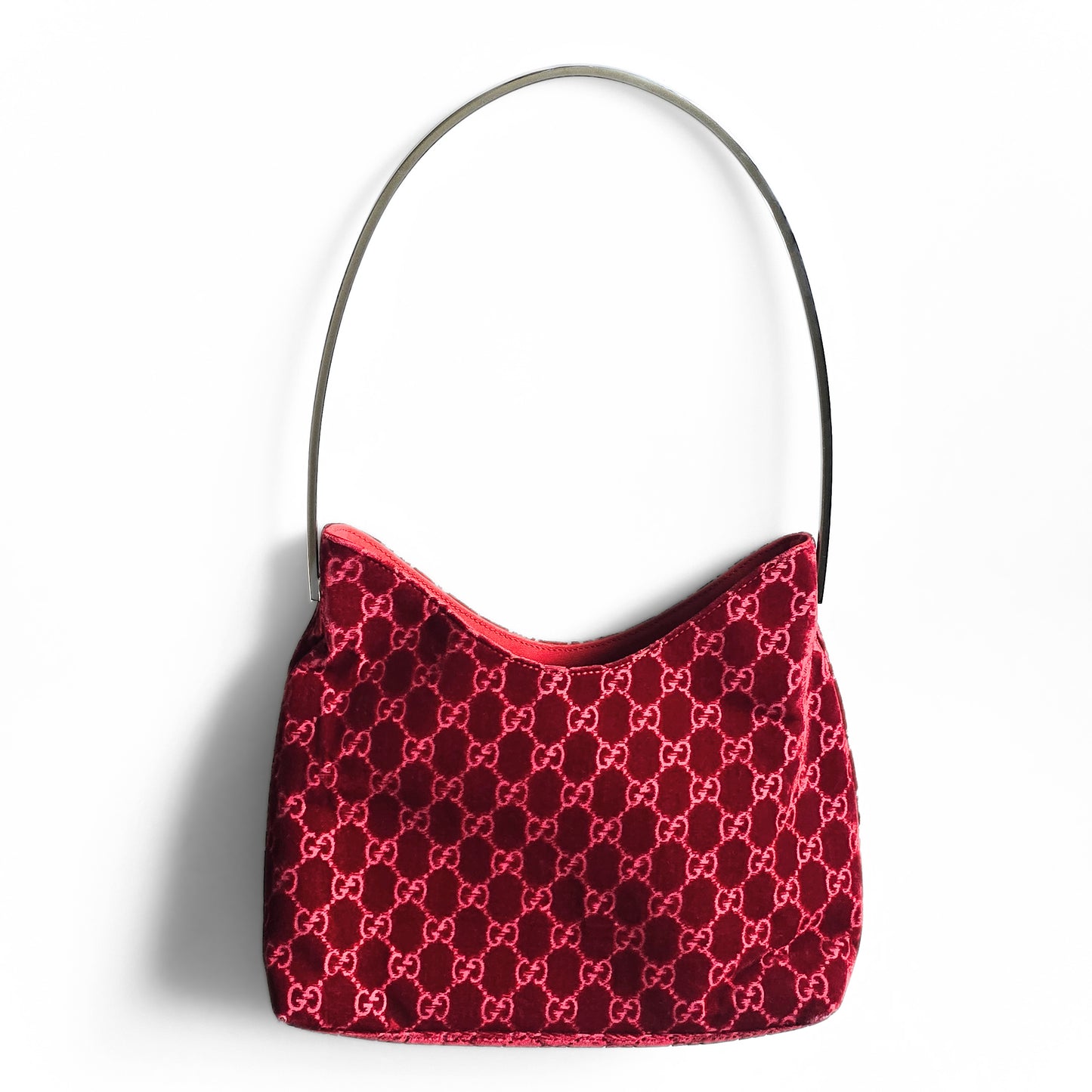 Gucci by Tom Ford 1997 Red Velvet GG Monogram Chrome Handle ASO "The Nanny"