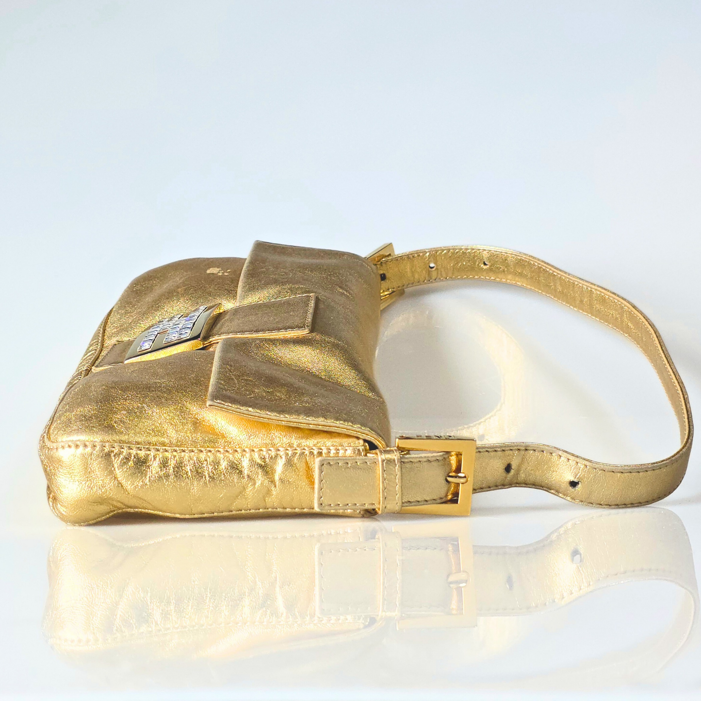 Fendi Baguette Metallic Gold with Crystal Detail