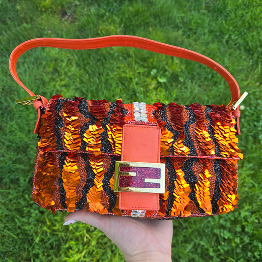 Fendi Baguette Sequin Beaded Tiger Stripes
