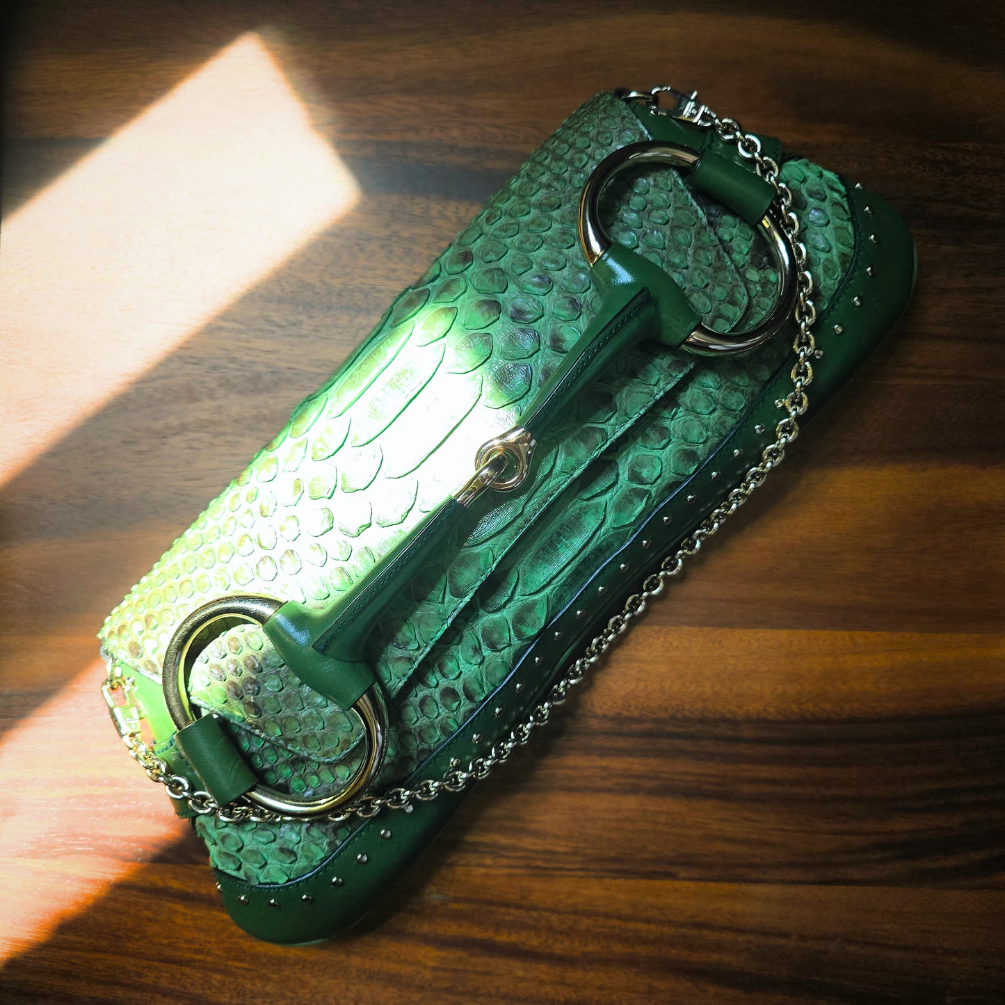 Gucci by Tom Ford Horsebit Clutch Bag XL Green Python Leather