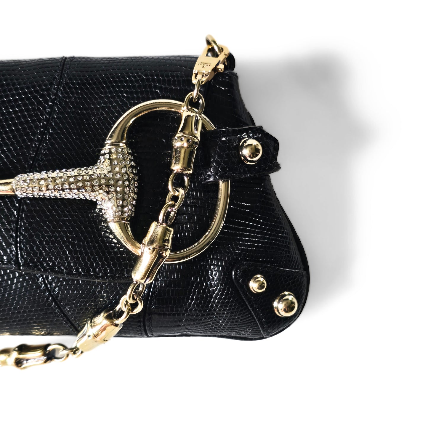 Gucci Horsebit Clutch Lizard Leather Crystal Hardware