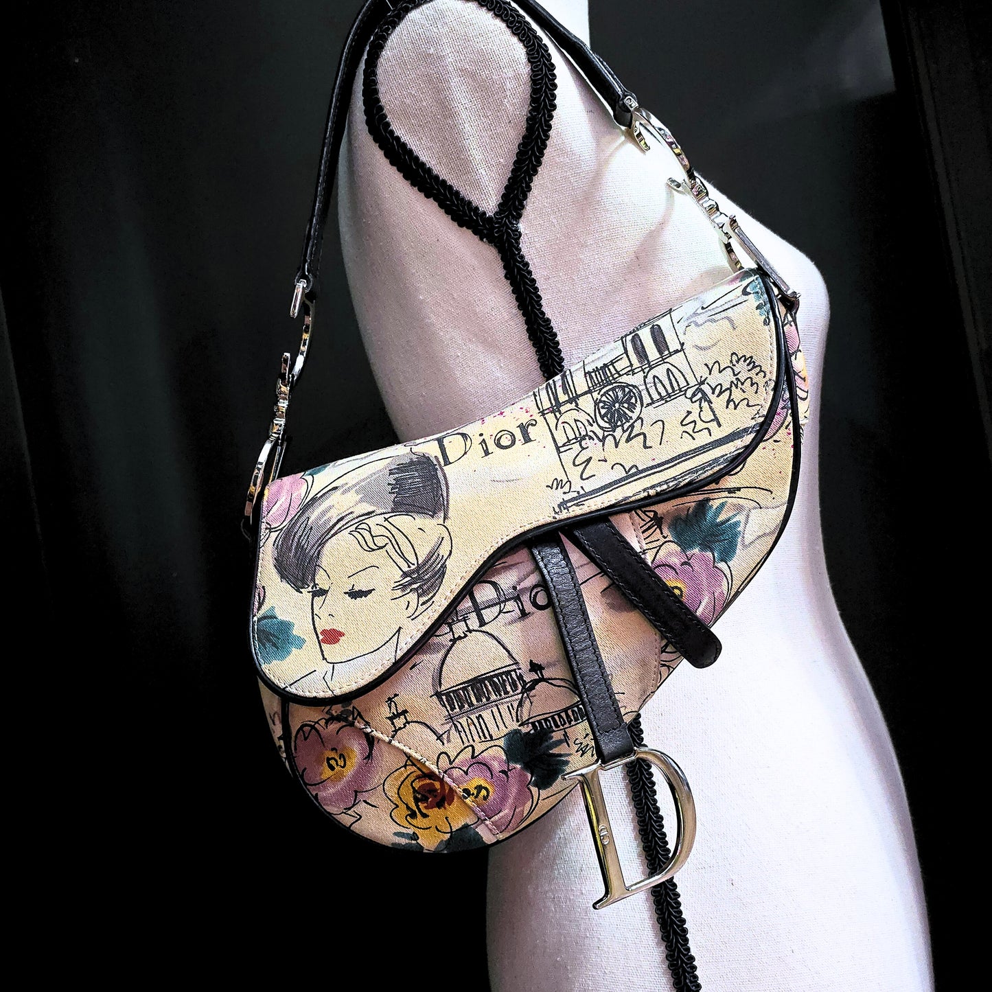 Dior Limited Edition 1950s Paris Sketch Saddle Bag