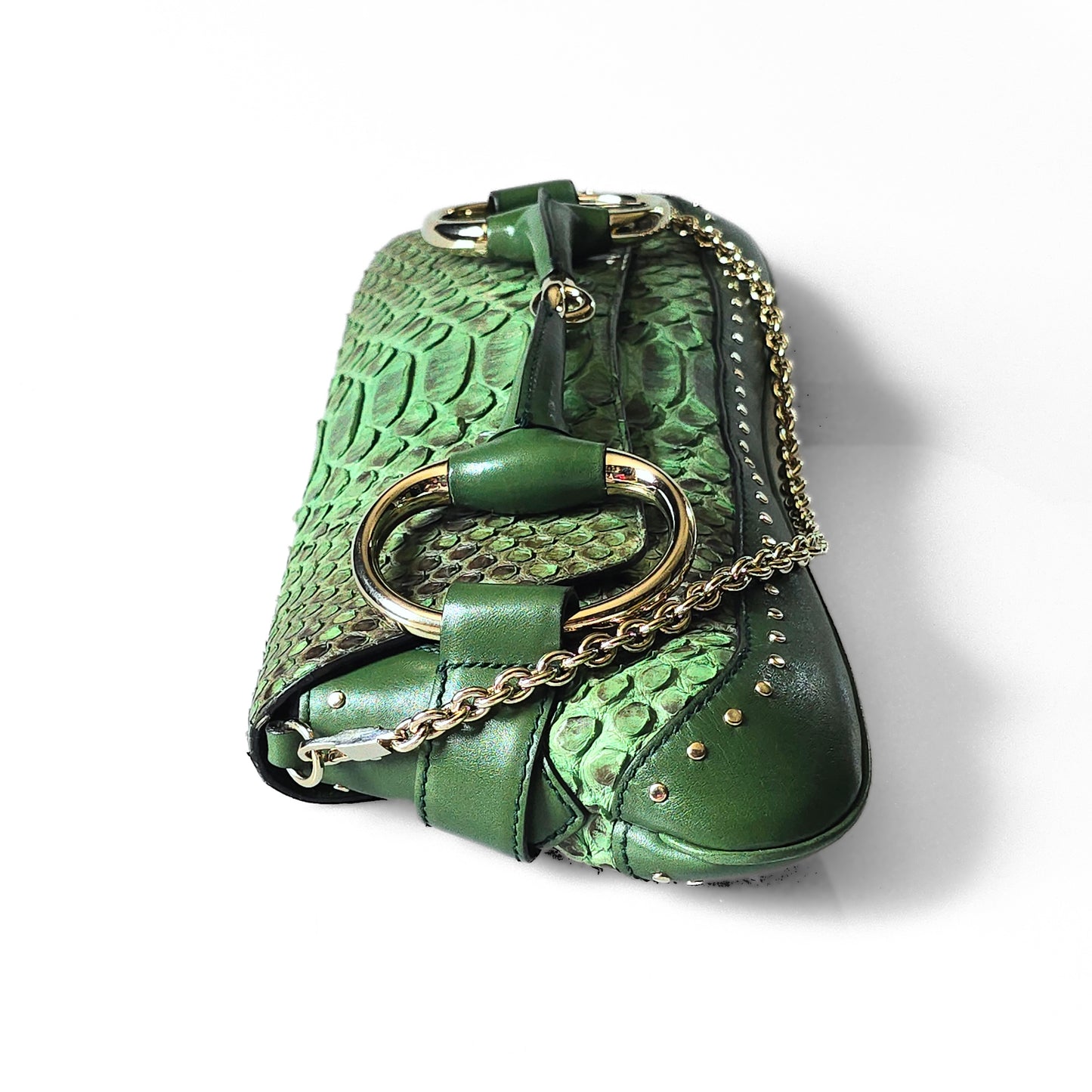 Gucci by Tom Ford Horsebit Clutch Bag XL Green Python Leather