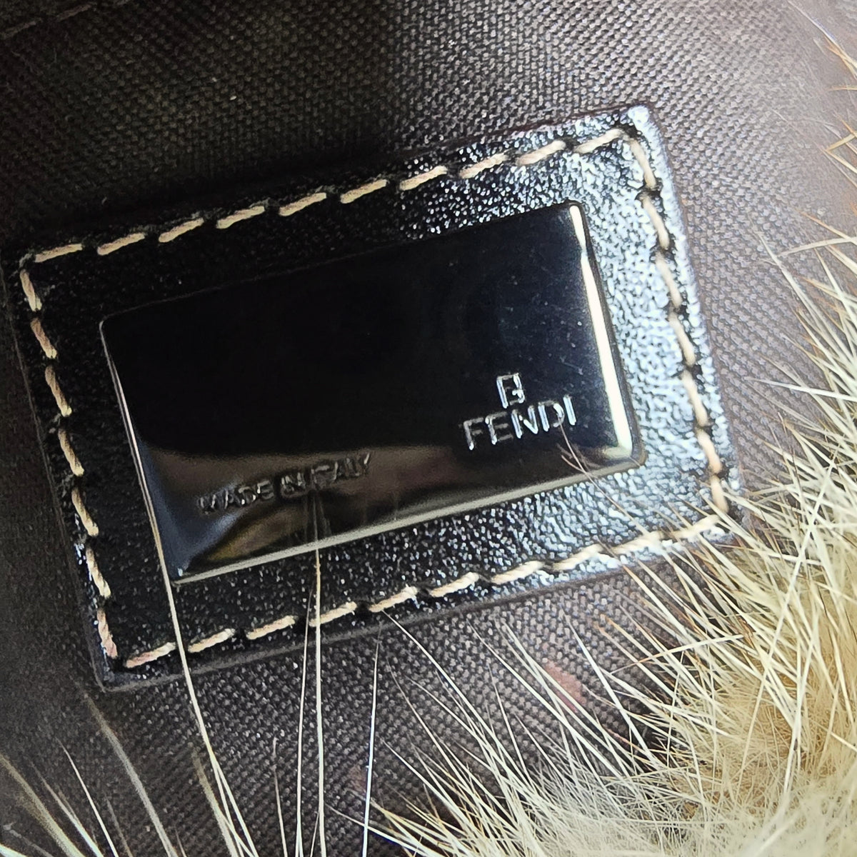 Fendi Mini Mama Baguette Genuine Mink Fur Crystal Detail