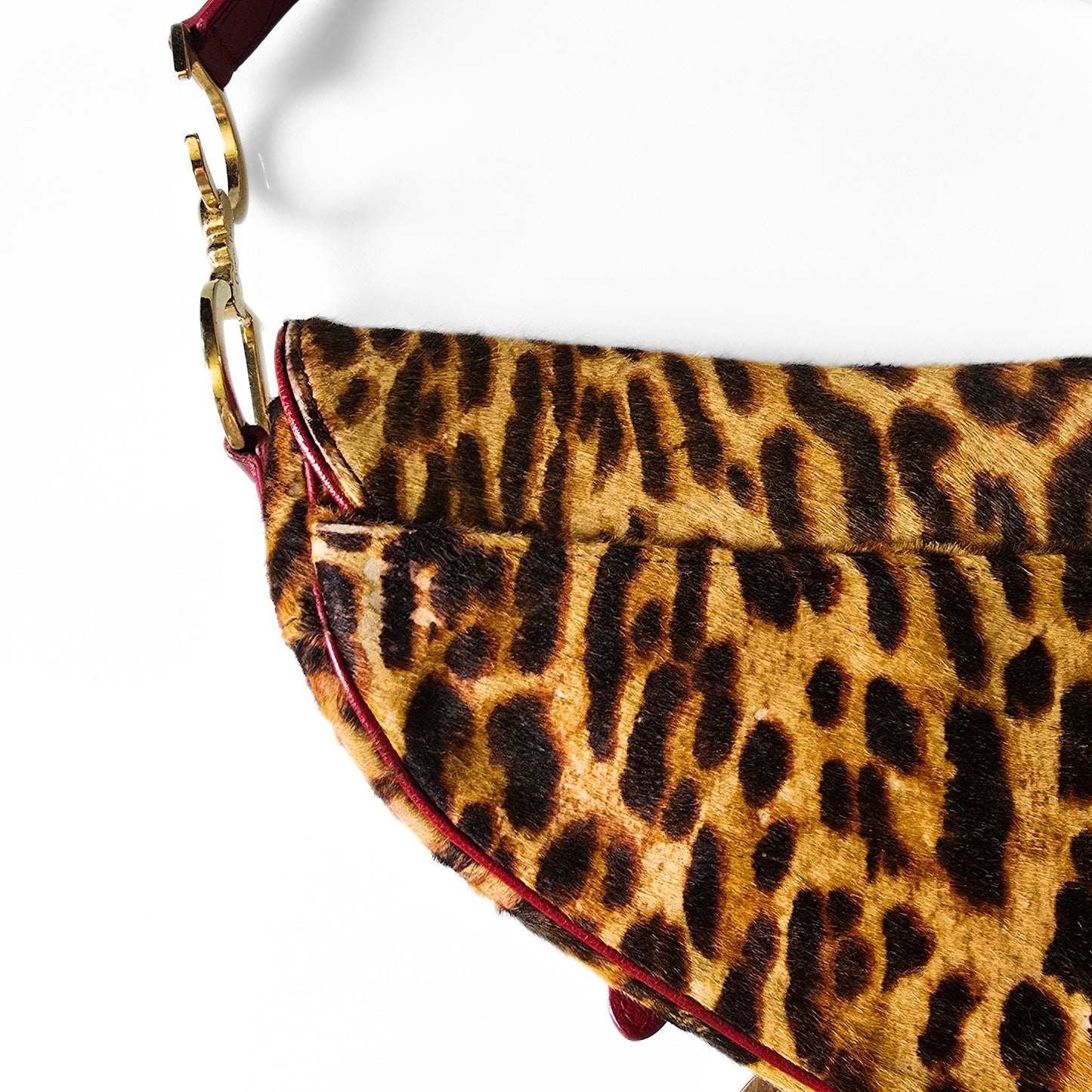 Dior Saddle Bag Leopard Pony-Hair Red Leather Detail