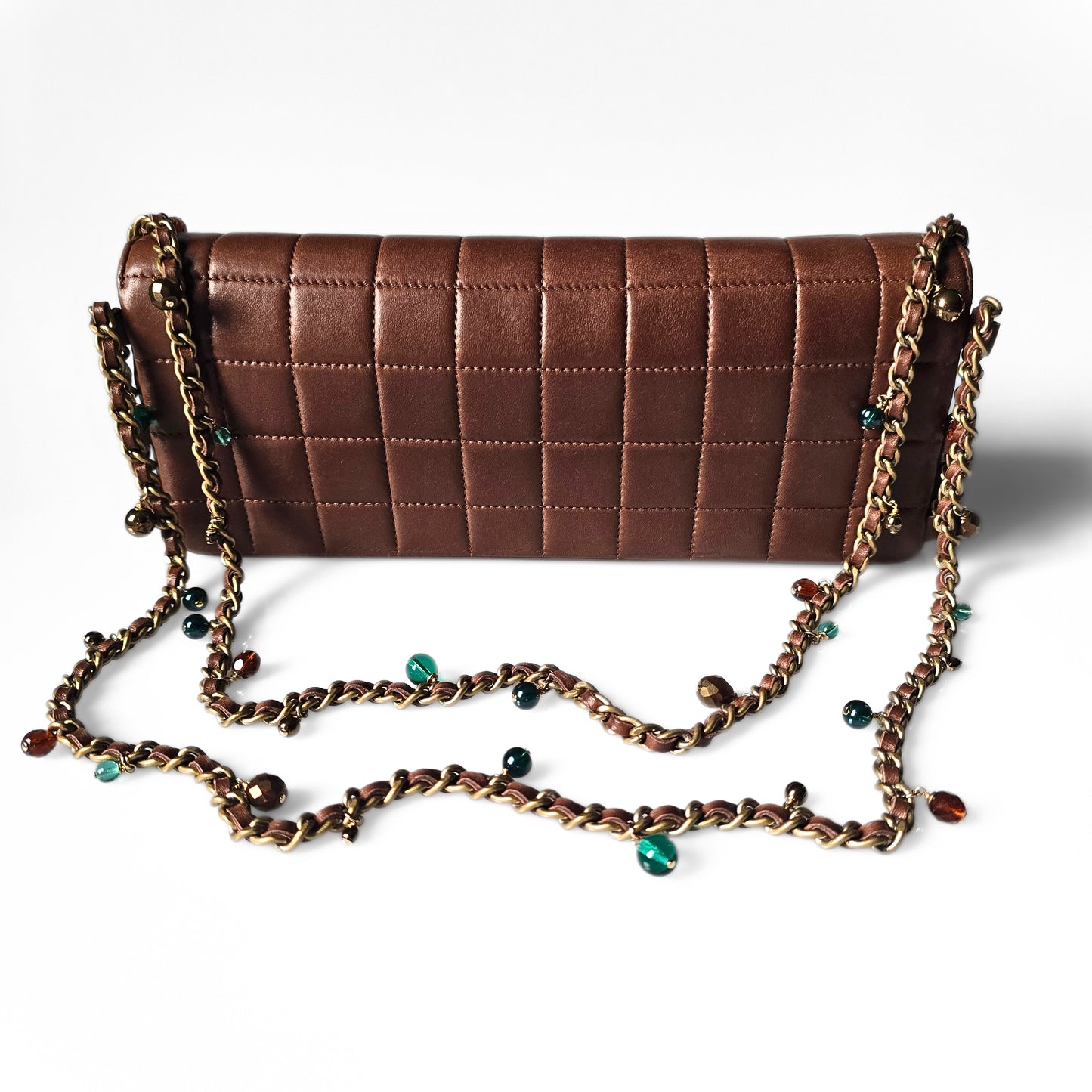 Chanel Chocolate Bar Single Flap Bag Rare Beaded Embellished Chain Strap