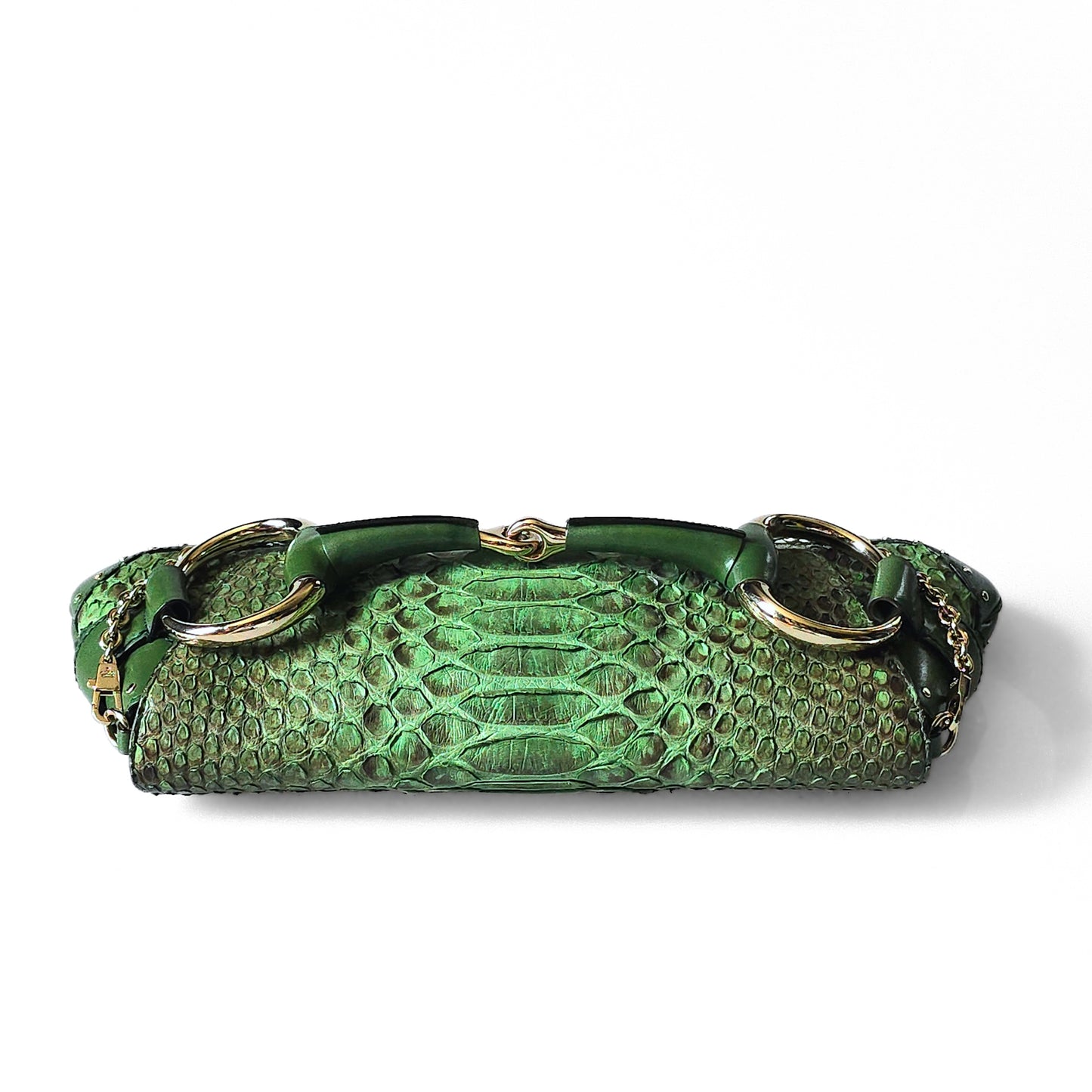 Gucci by Tom Ford Horsebit Clutch Bag XL Green Python Leather