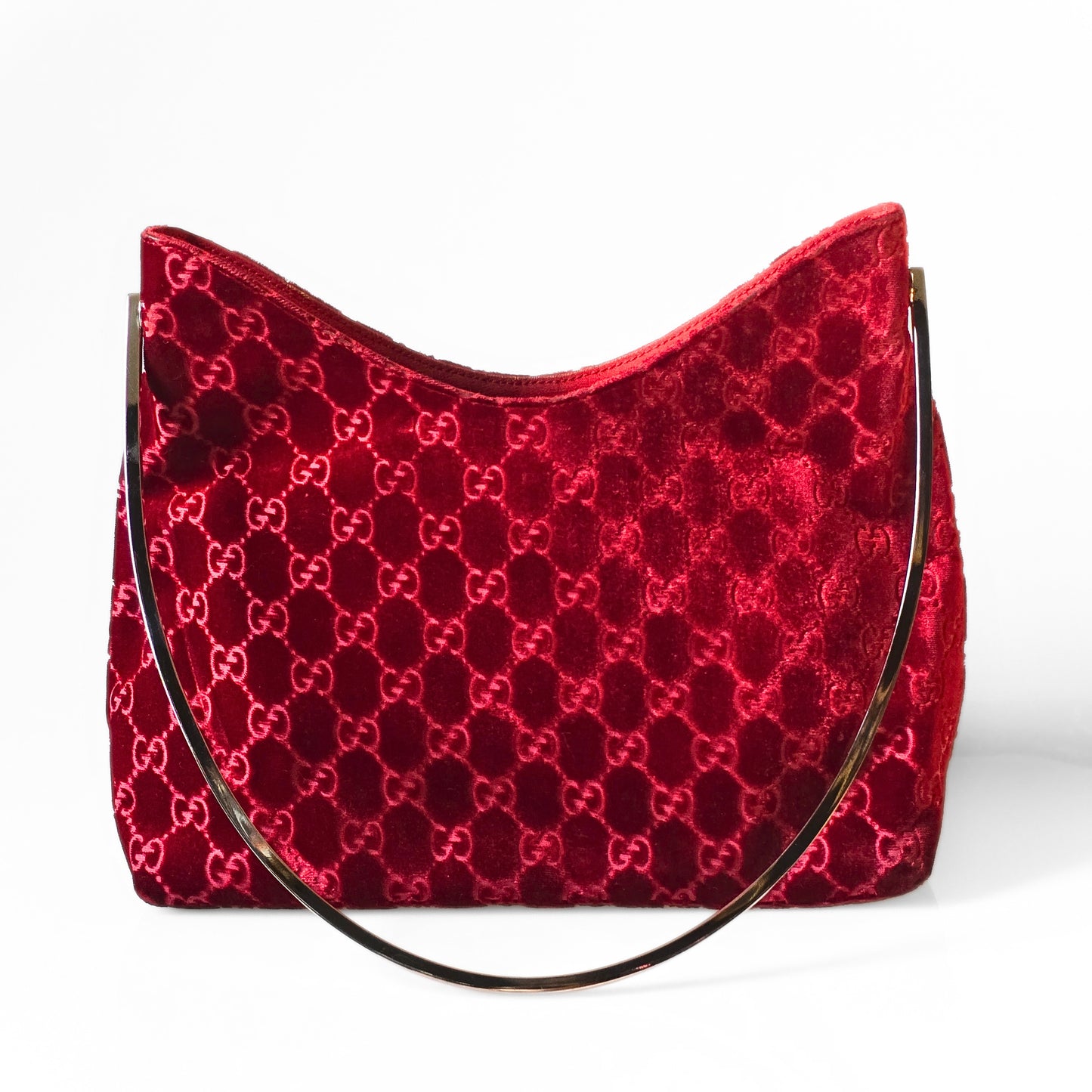 Gucci by Tom Ford 1997 Red Velvet GG Monogram Chrome Metal Handle