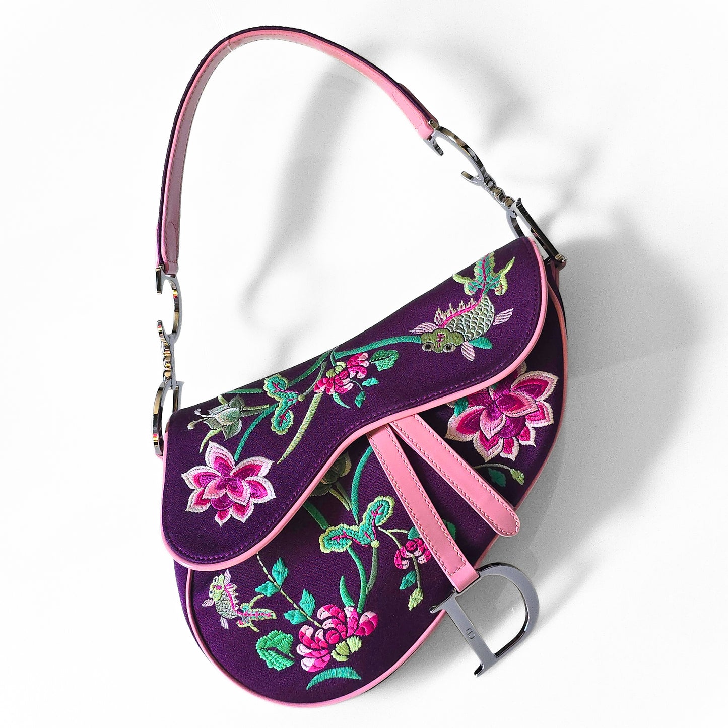 Dior Limited Edition Koi Fish Saddle Bag Purple Satin