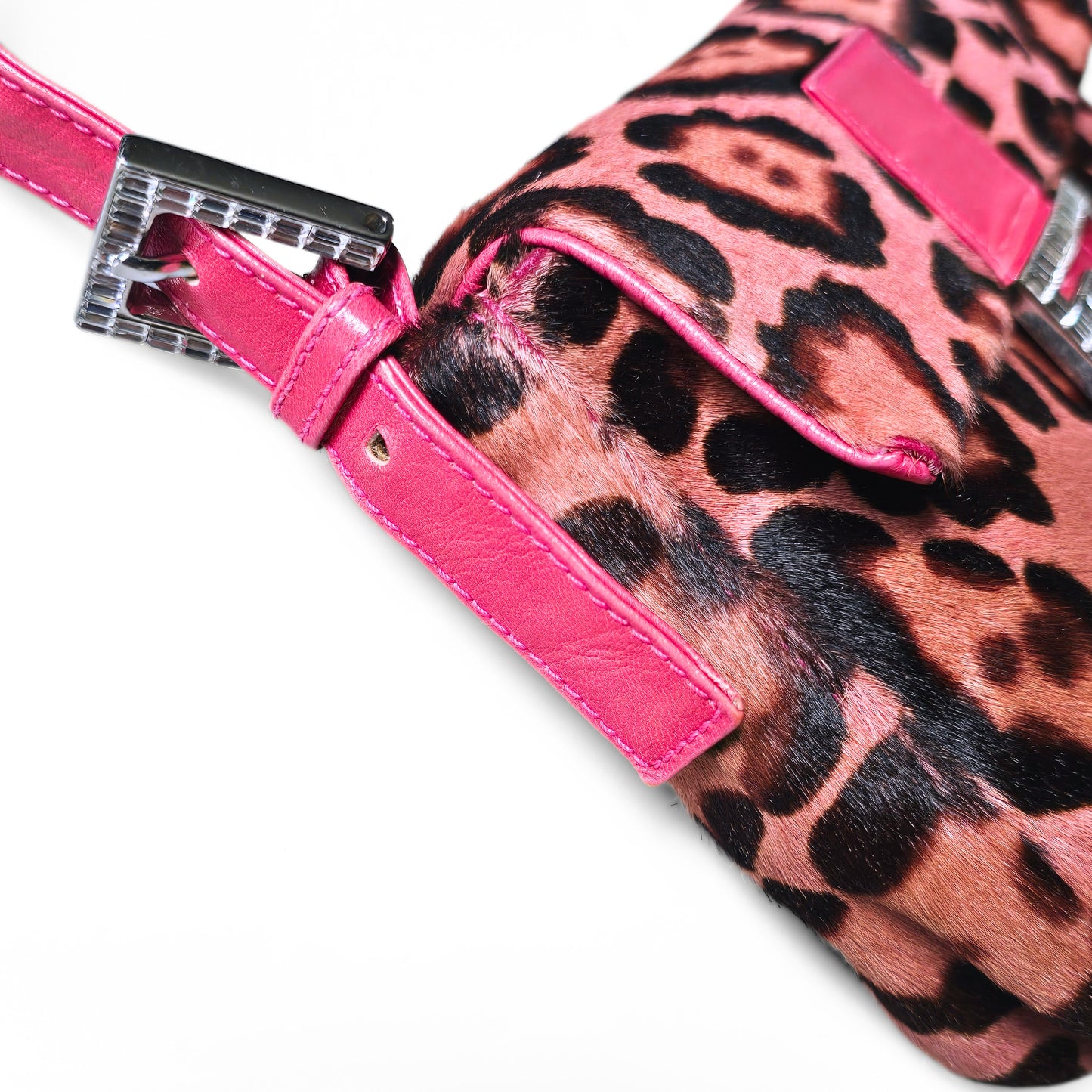 Fendi Baguette Hot Pink Leopard Pony Hair Crystal Buckles
