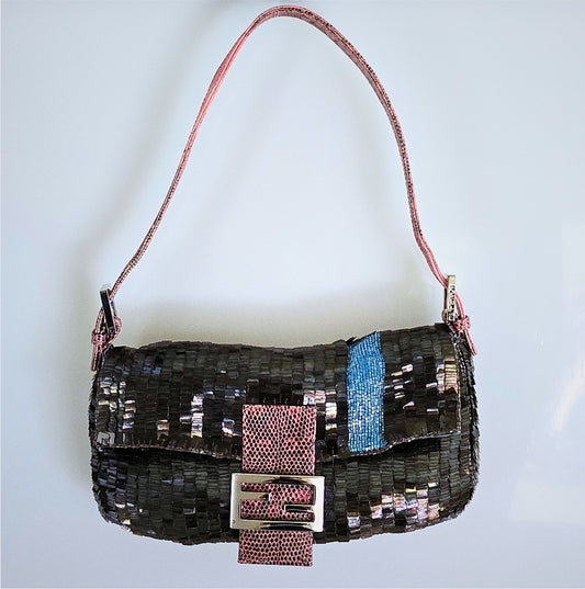Fendi Baguette Sequins with Beaded Stripe Detailing and Lizard Trim