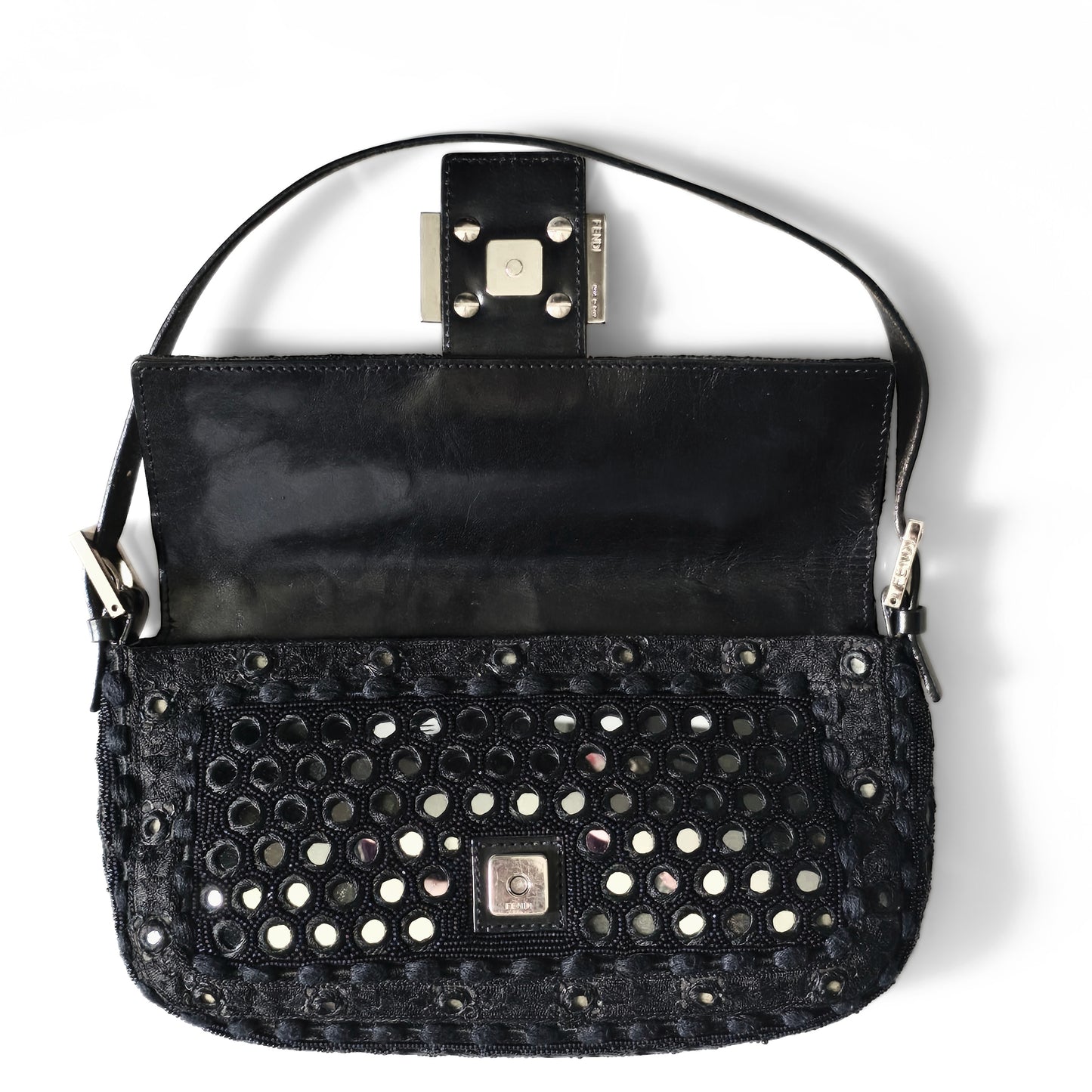 Fendi Baguette Mirror Beaded Embroidery Black