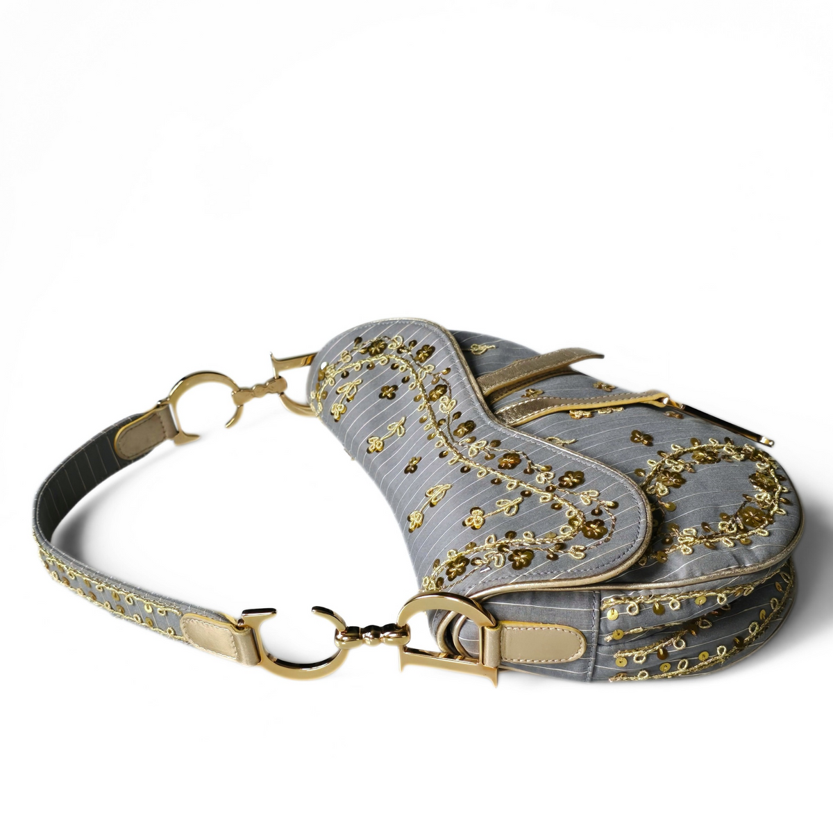 Dior Saddle Bag Limited Edition Pinstripe Sequin Embroidered