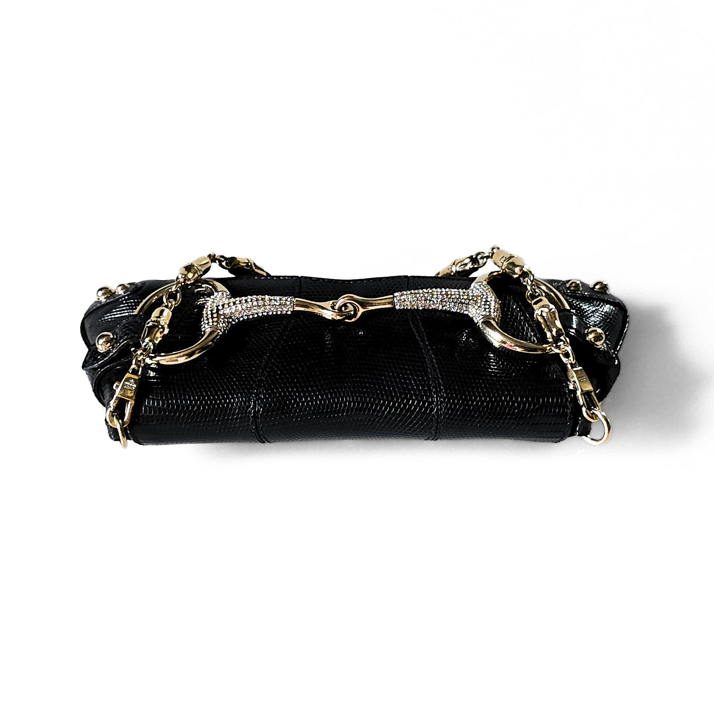 Gucci Horsebit Clutch Lizard Leather Crystal Hardware