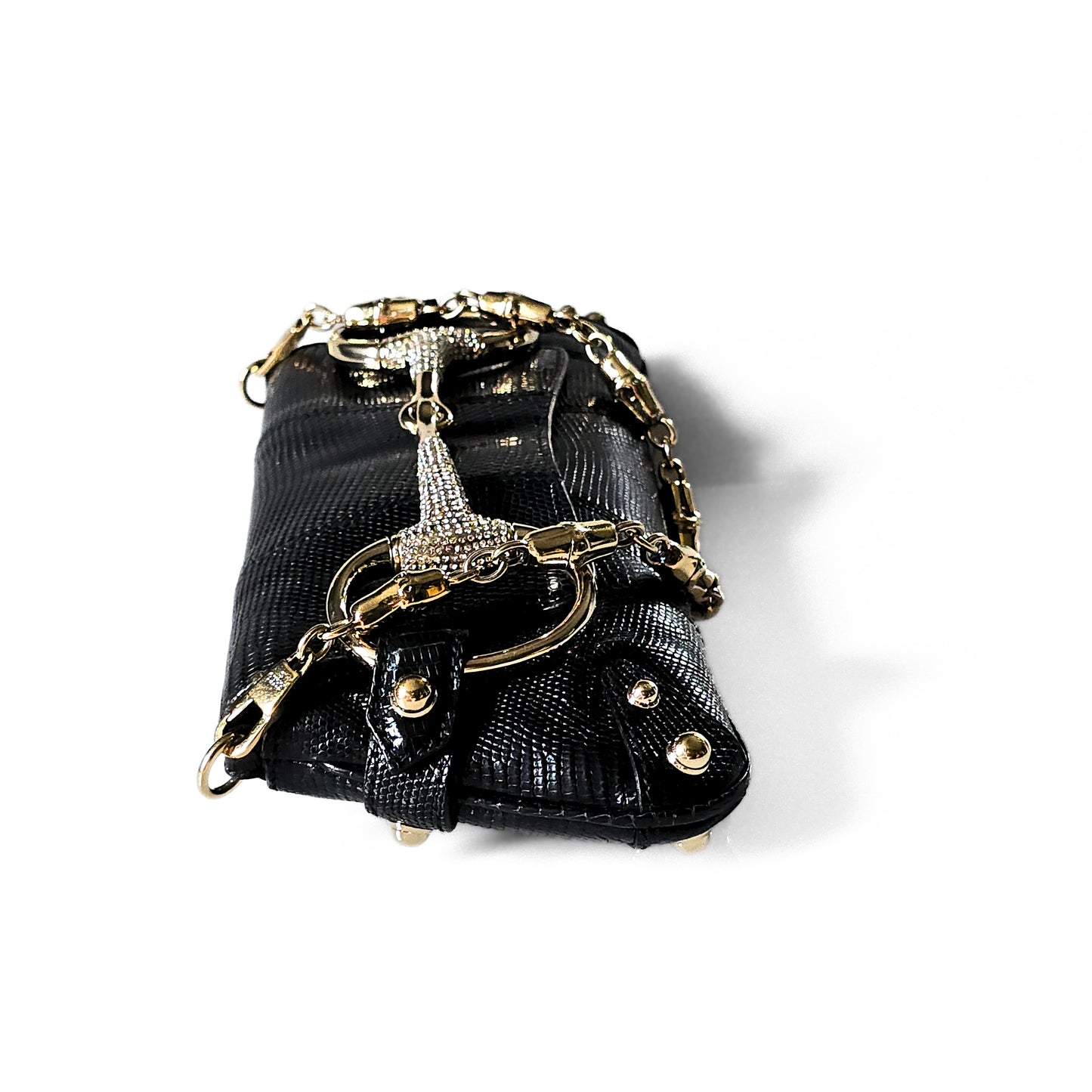 Gucci Horsebit Clutch Lizard Leather Crystal Hardware