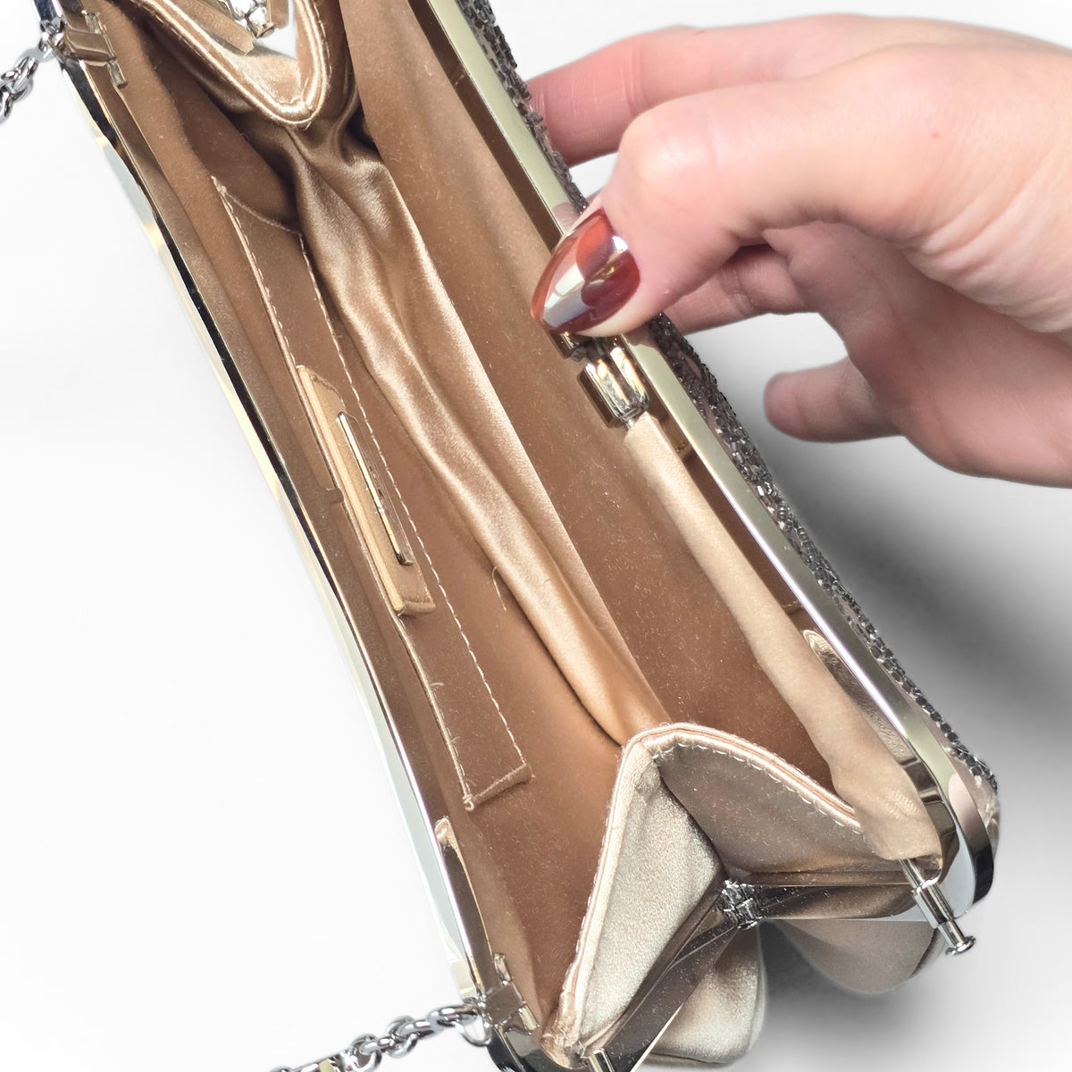 Dior Limited Edition Small Frame Saddle Bag Nude Silk Silver Beading