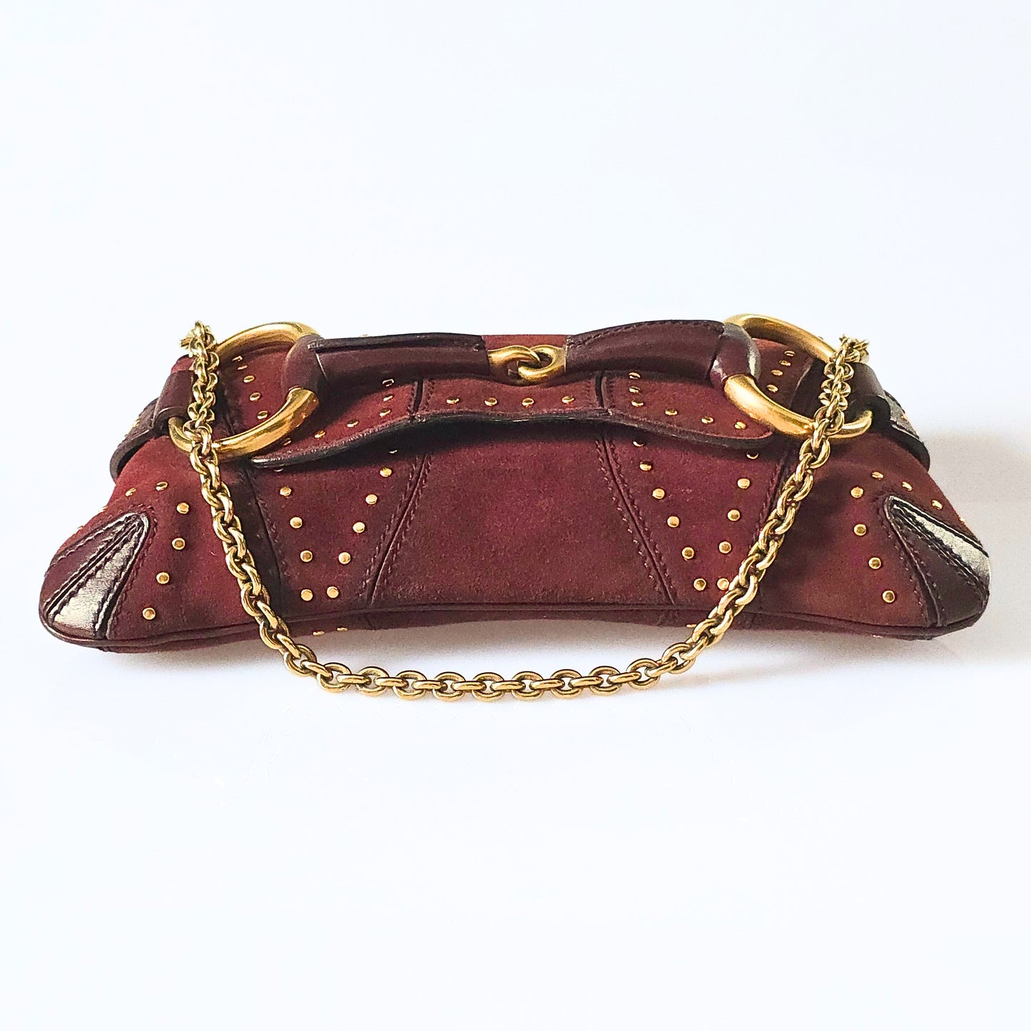 Gucci Horsebit Clutch Tom Ford Era Burgundy Suede Studded