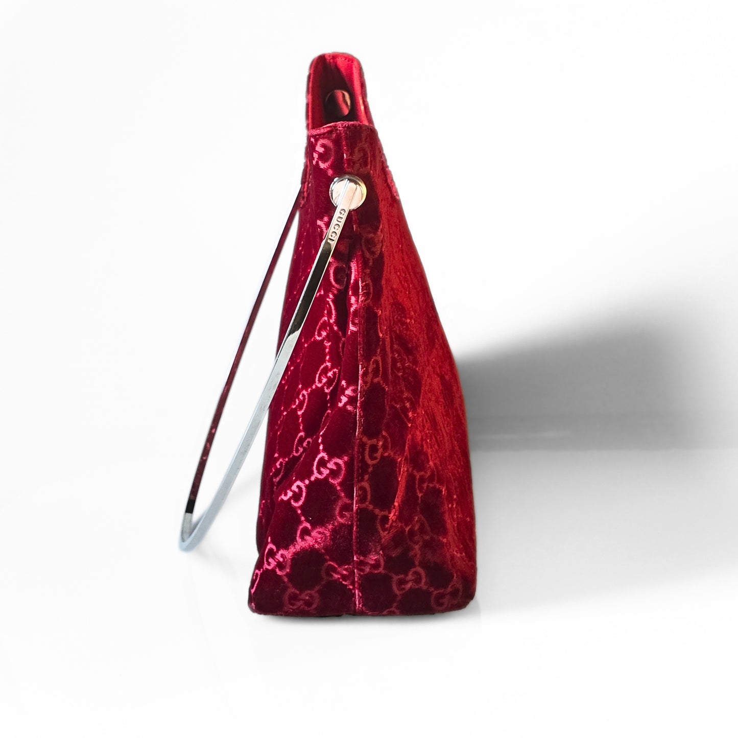 Gucci by Tom Ford 1997 Red Velvet GG Monogram Chrome Metal Handle